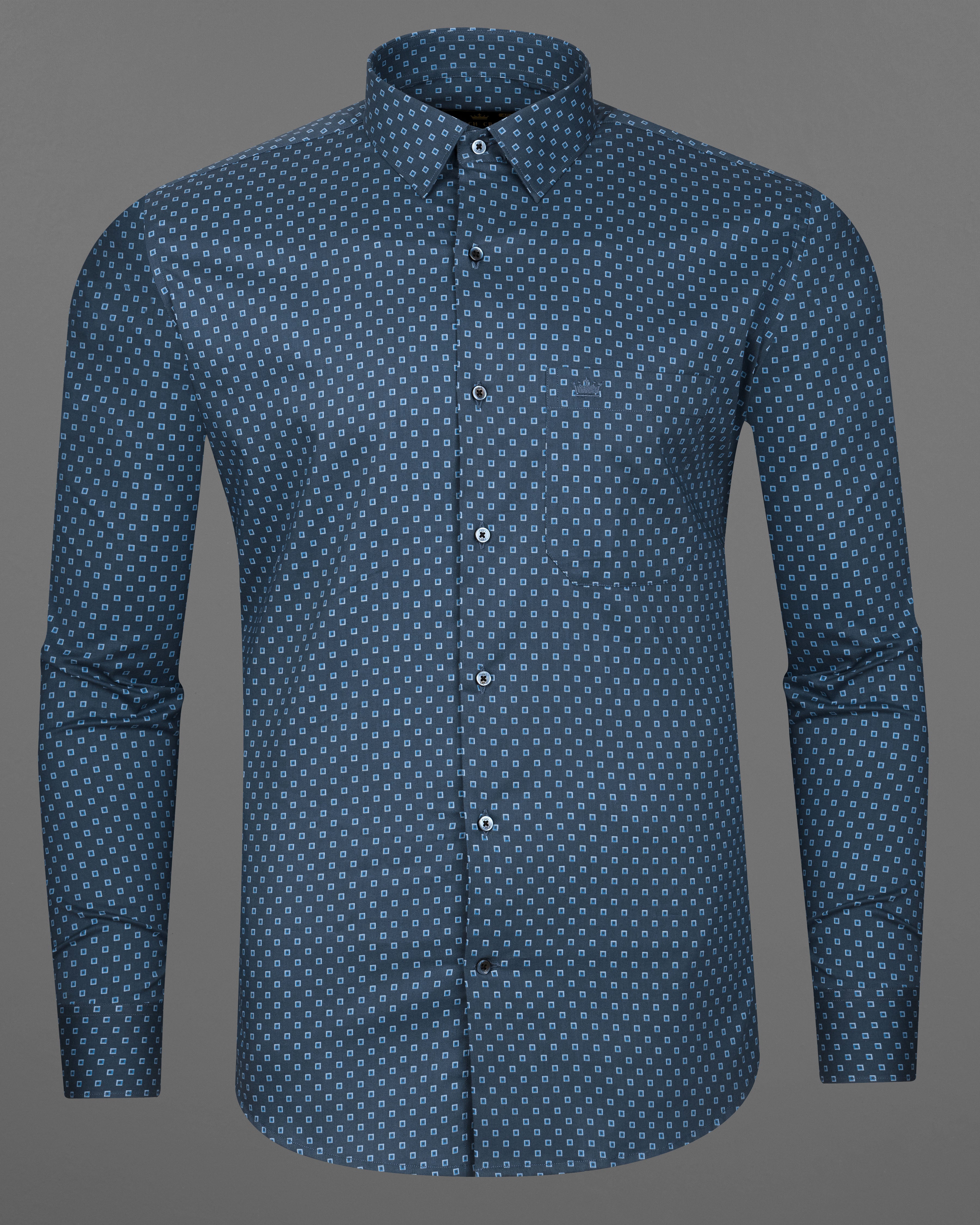 Rhino Blue Box Printed Premium Cotton Shirt