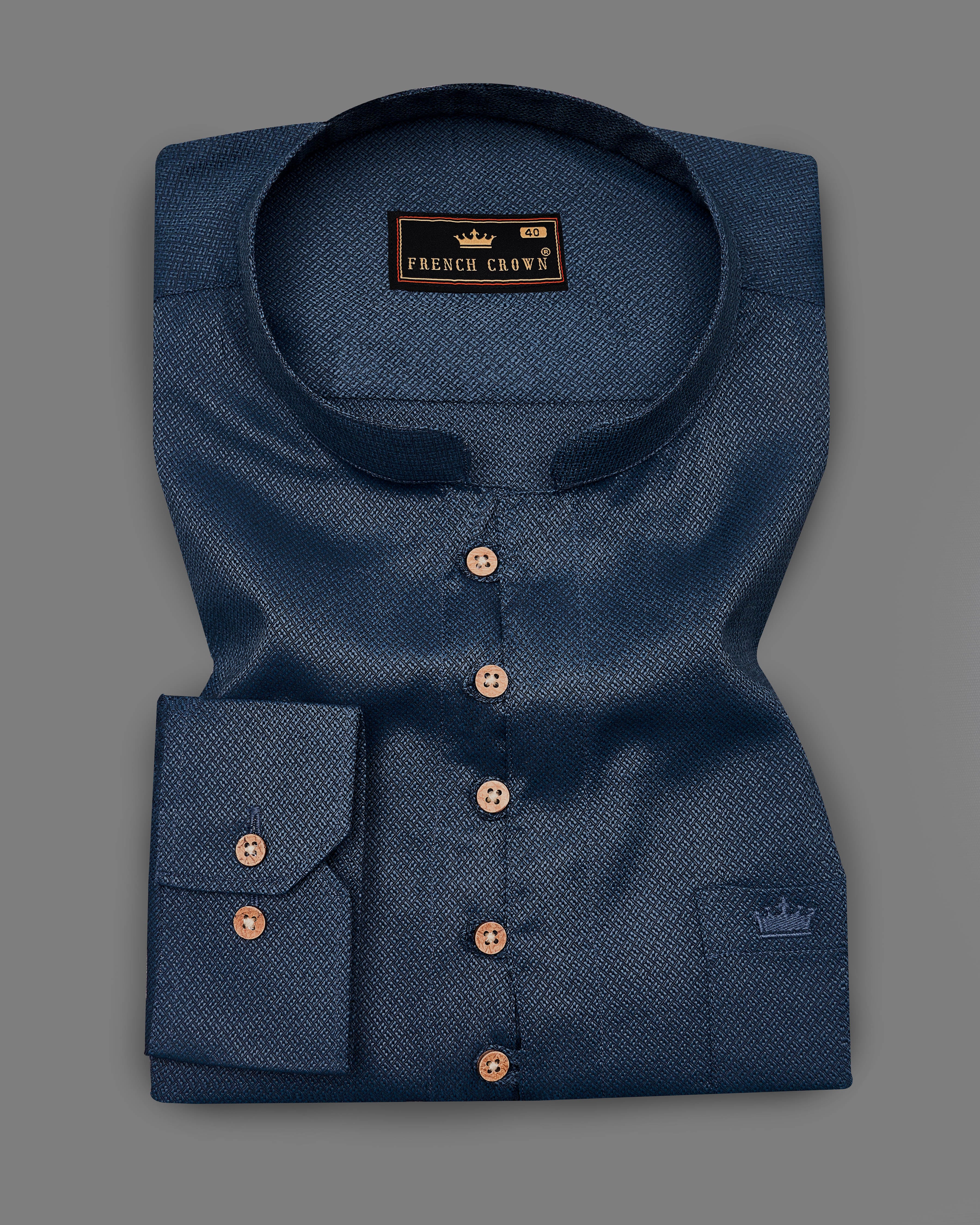 Biscar Blue Dobby Textured Premium Giza Cotton Kurta Shirt