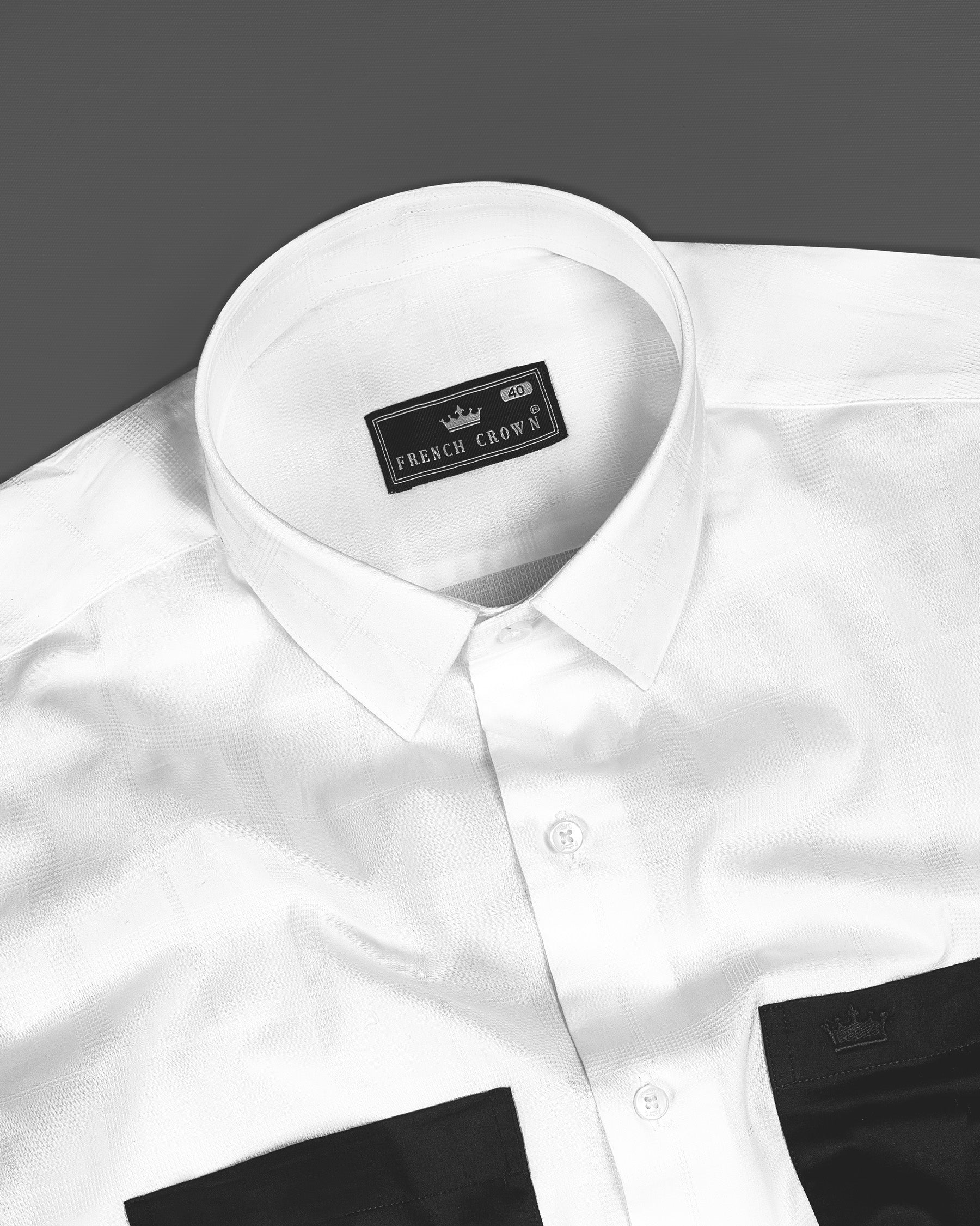 Bright White with Black Patch Pockets Dobby Textured Premium Giza Cotton Designer Shirt 8986-P196-38, 8986-P196-H-38, 8986-P196-39, 8986-P196-H-39, 8986-P196-40, 8986-P196-H-40, 8986-P196-42, 8986-P196-H-42, 8986-P196-44, 8986-P196-H-44, 8986-P196-46, 8986-P196-H-46, 8986-P196-48, 8986-P196-H-48, 8986-P196-50, 8986-P196-H-50, 8986-P196-52, 8986-P196-H-52