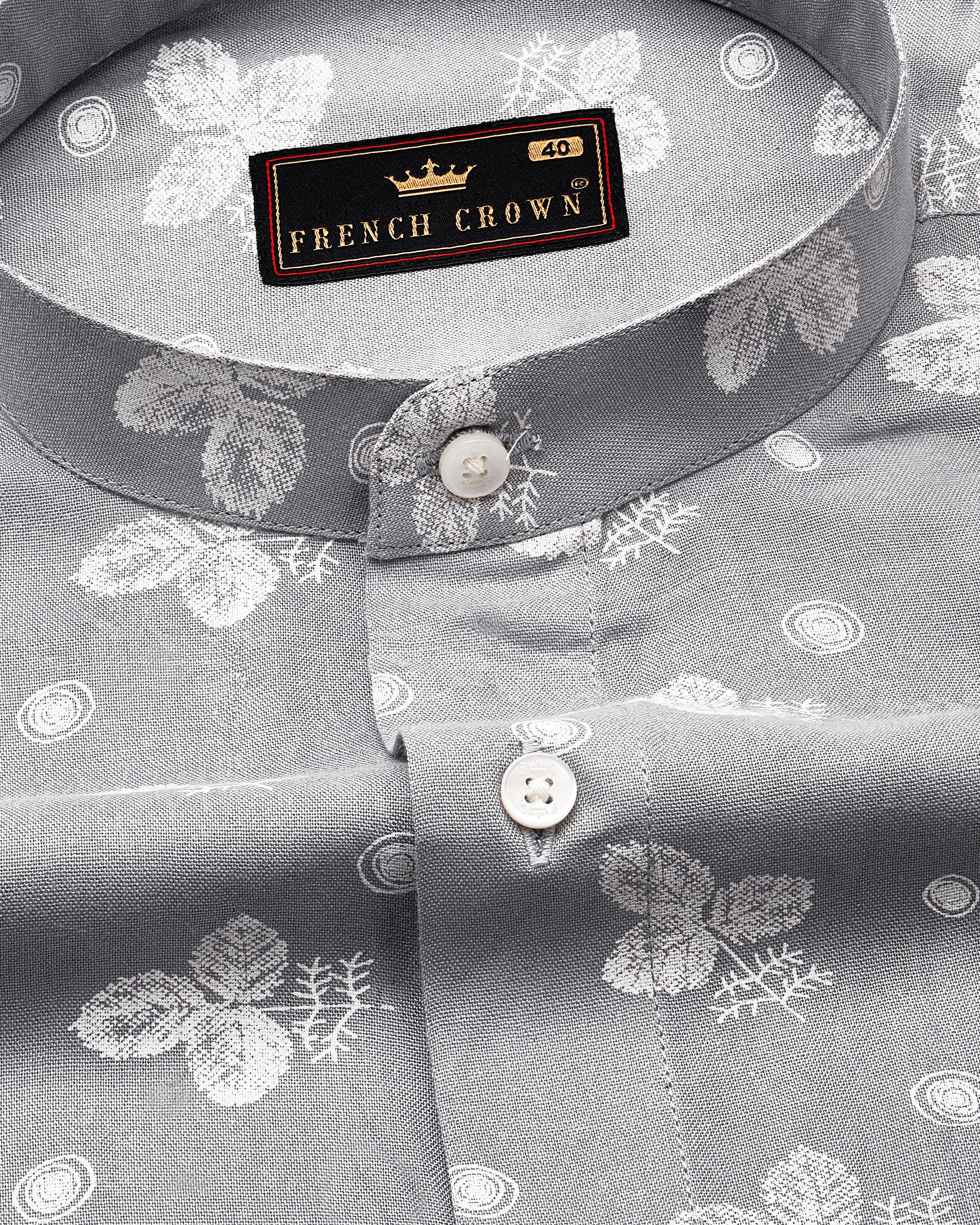 Martini Gray Leaves Textured Premium Tencel Shirt