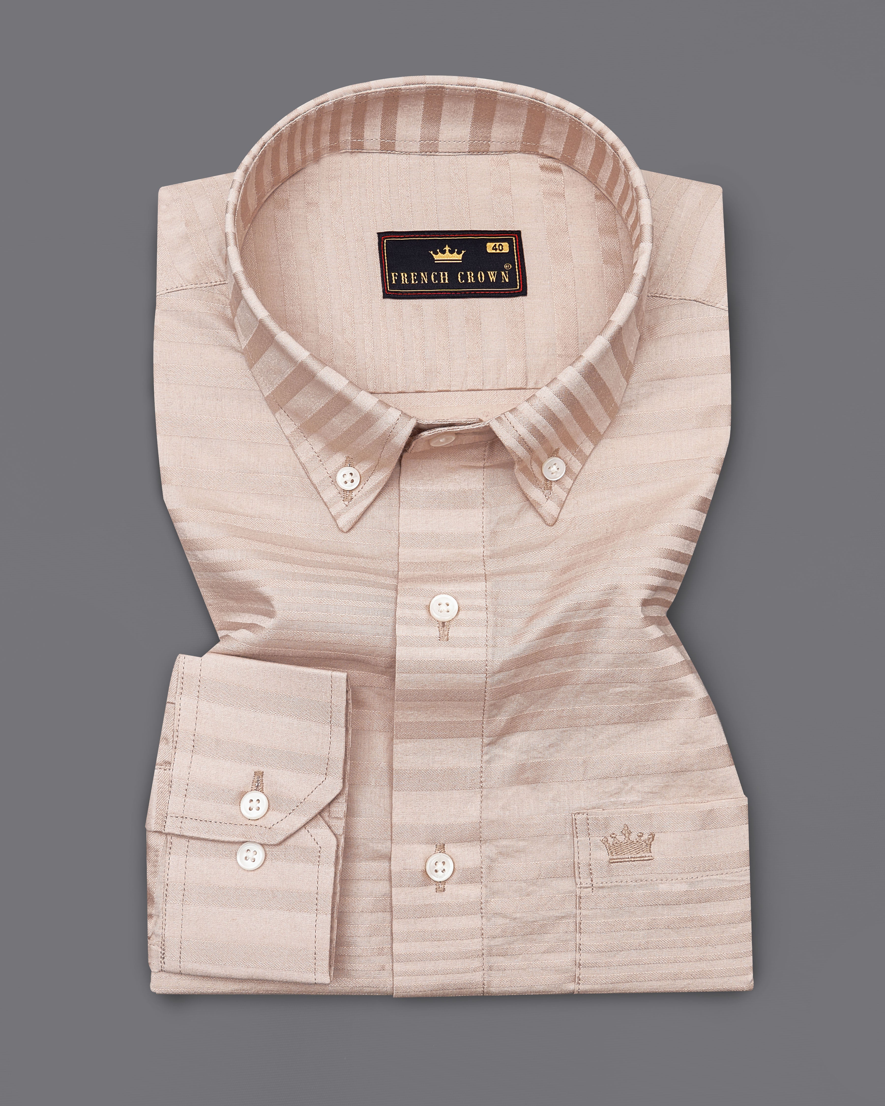 Beauty Bush Cream Striped Dobby Textured Premium Giza Cotton Shirt