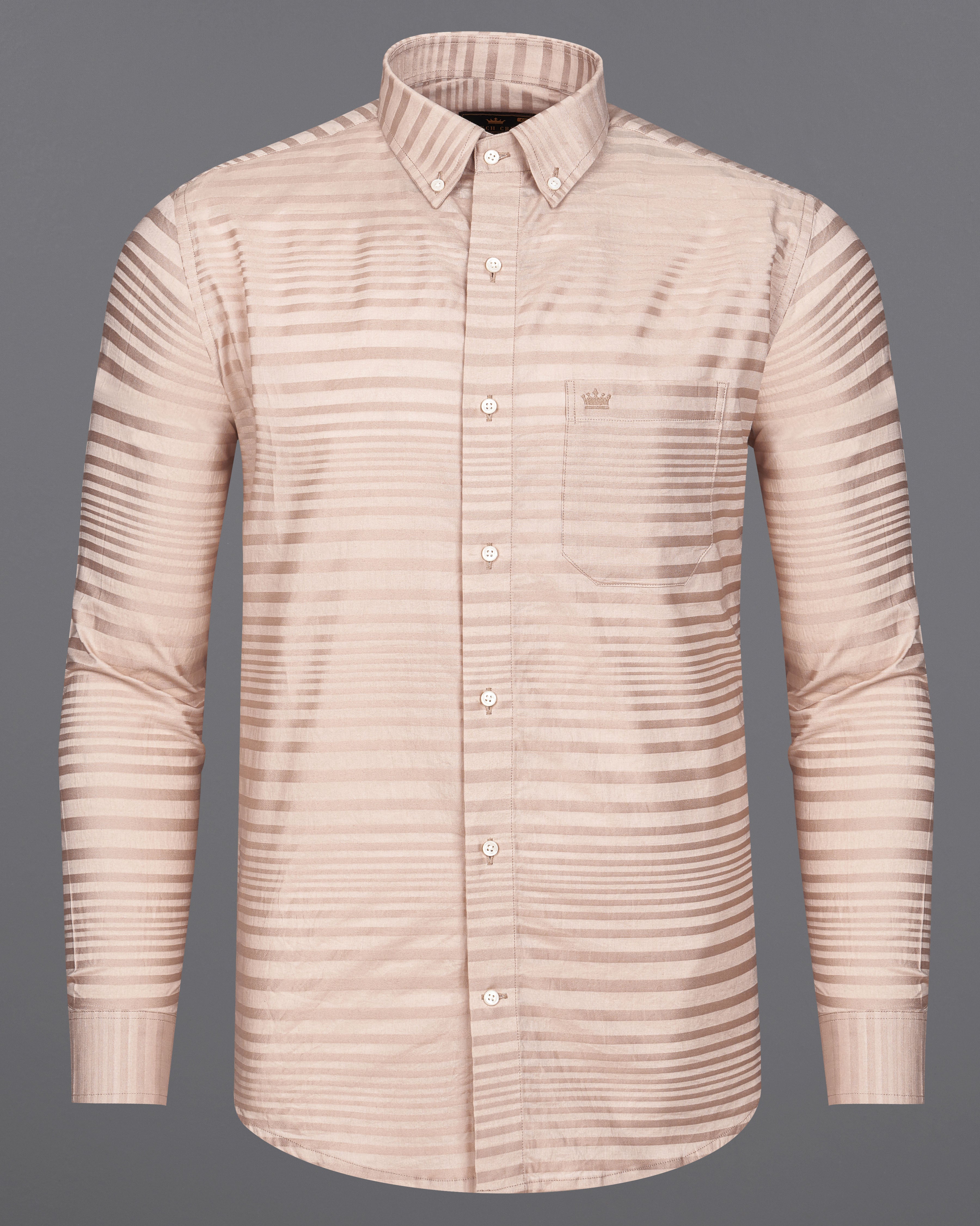 Beauty Bush Cream Striped Dobby Textured Premium Giza Cotton Shirt