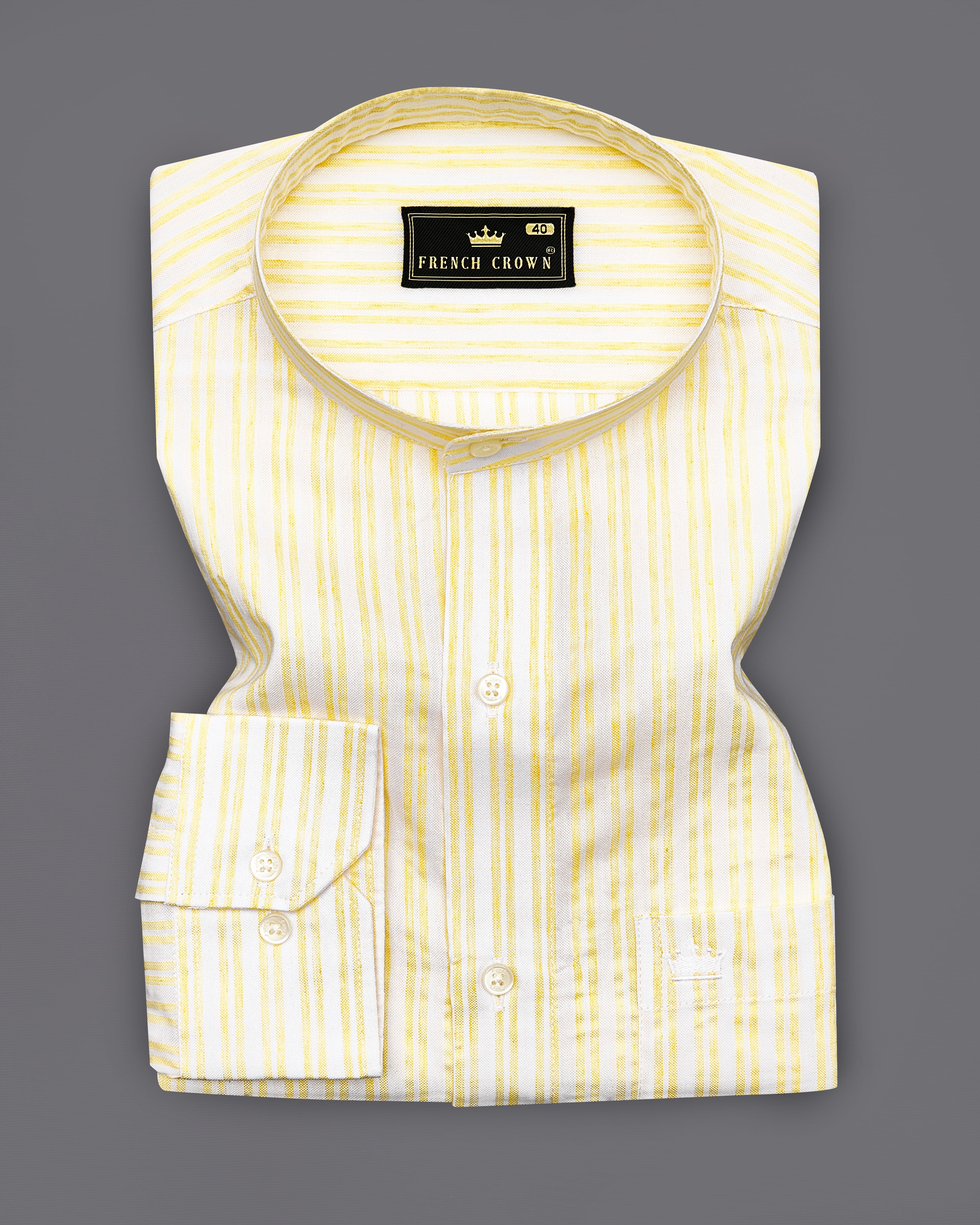 Portica Yellow and White Striped Premium Cotton Shirt