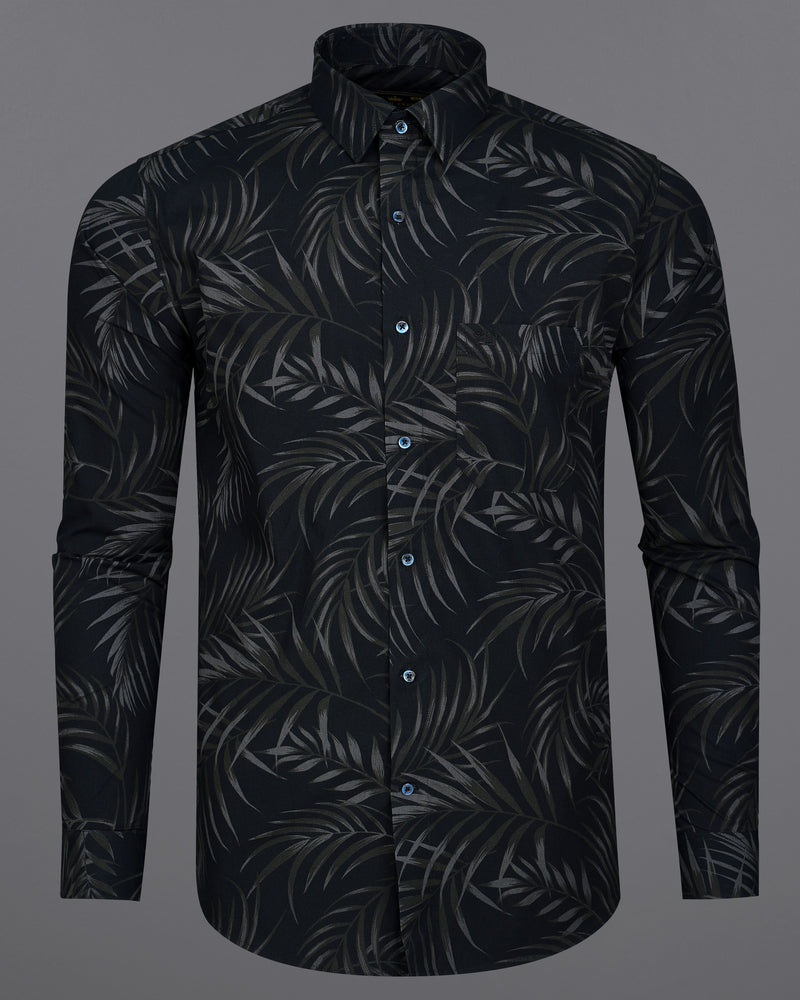 Jade Black Leaves Printed Premium Cotton Shirt
