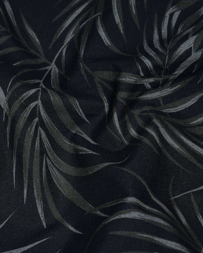 Jade Black Leaves Printed Premium Cotton Shirt