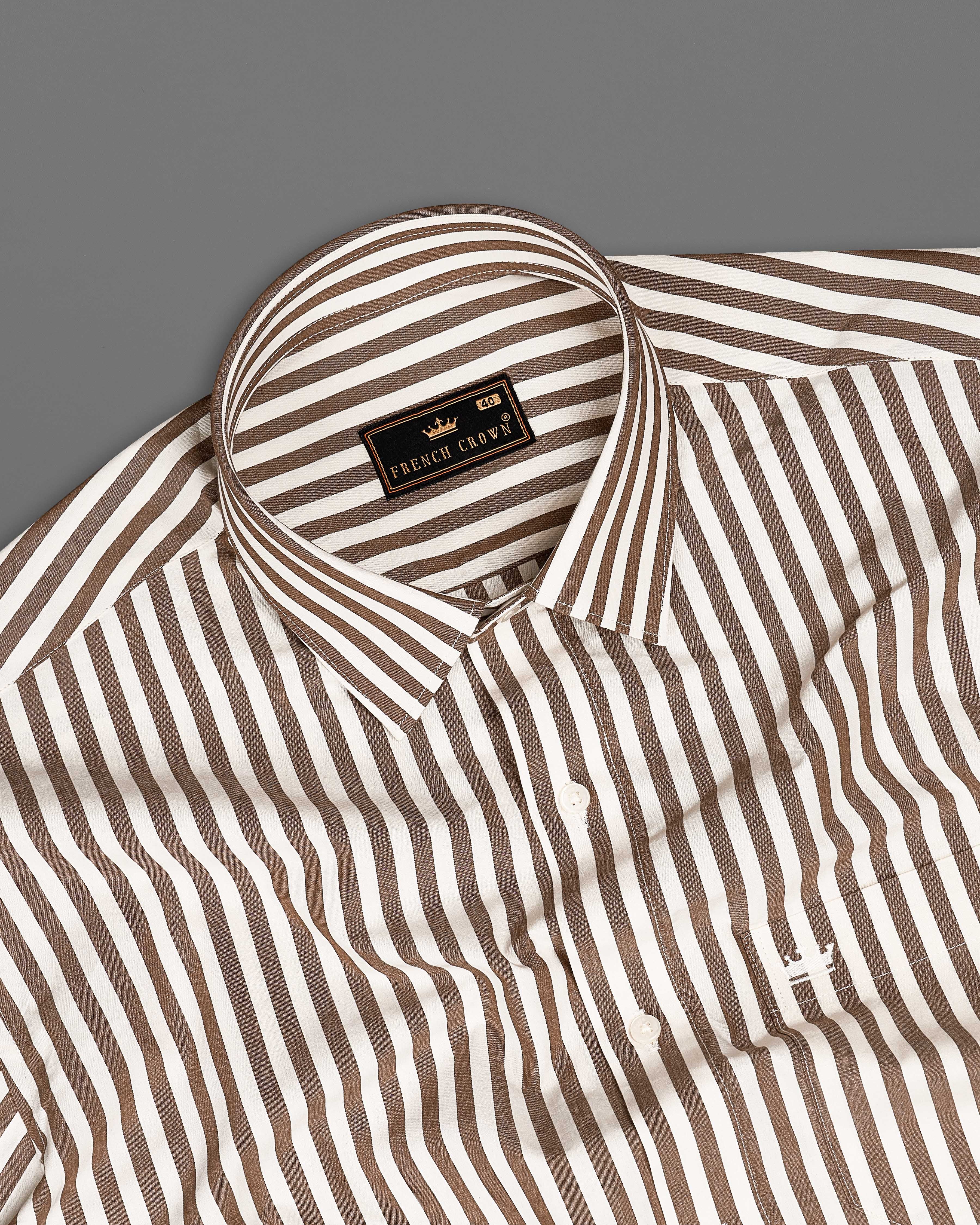 Puce with Gainsboro Brown Striped Premium Cotton Shirt