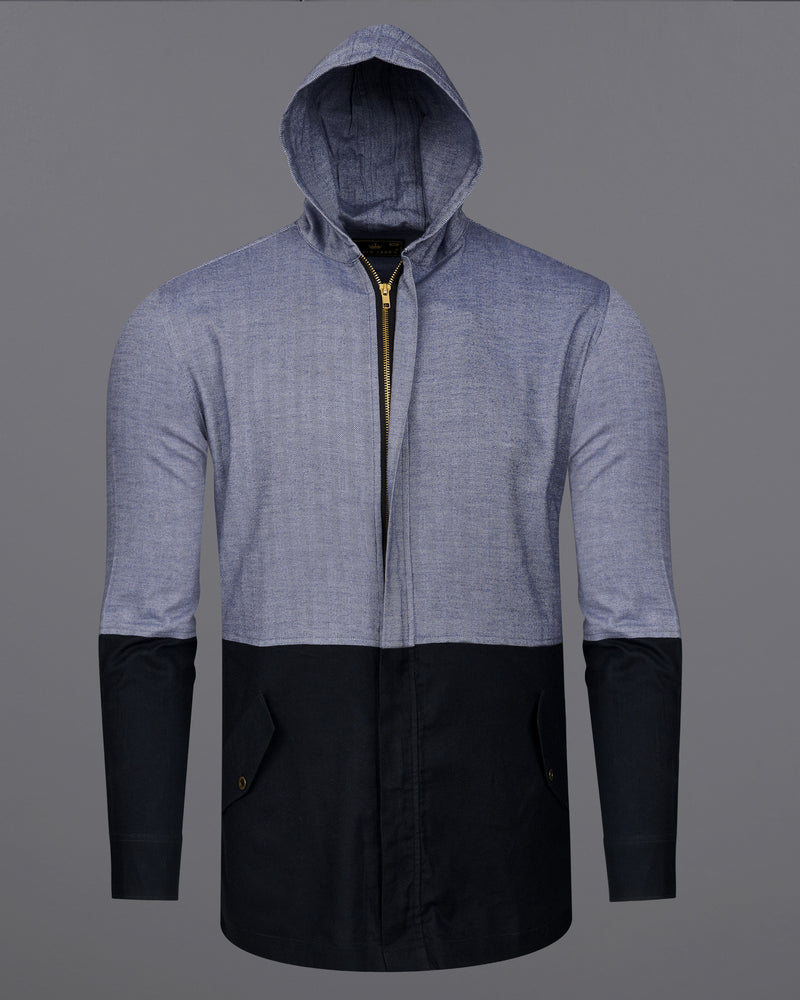 Waterloo Gray and Black Royal Oxford Designer Hoodie Shirt with Zipper Closure