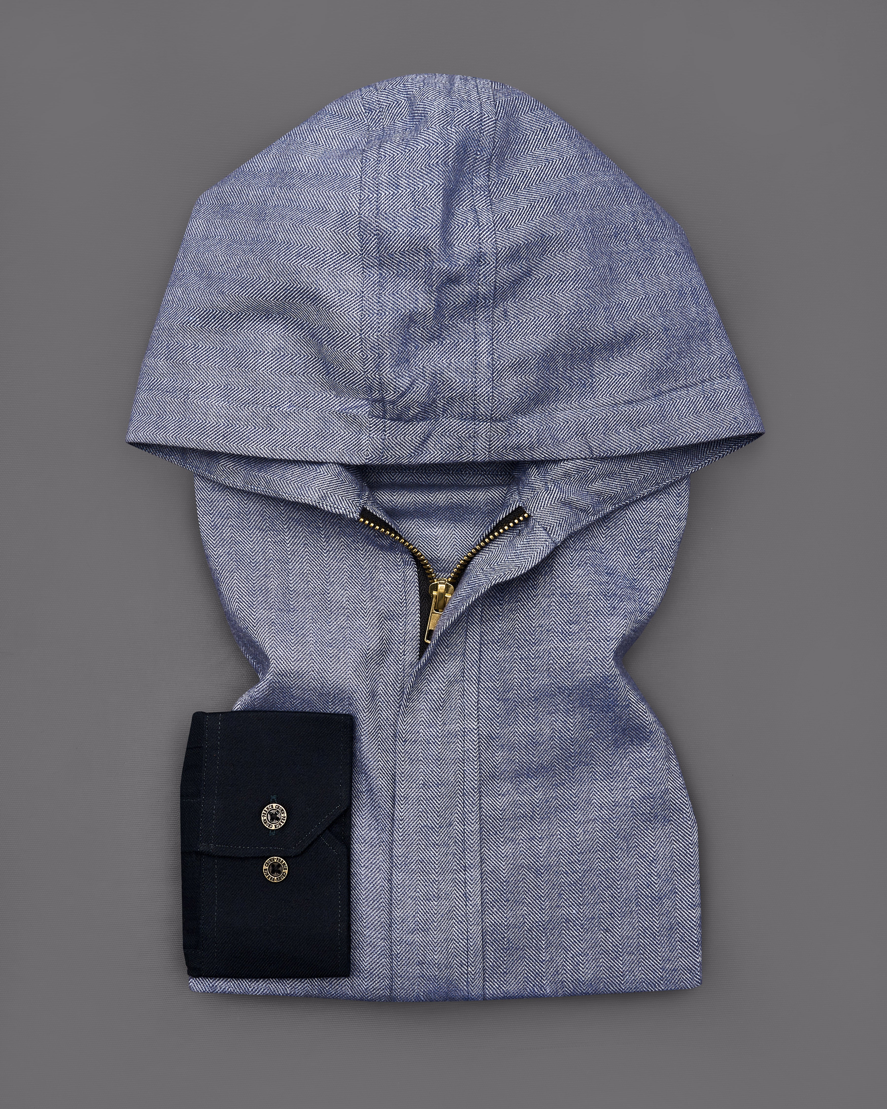 Waterloo Gray and Black Royal Oxford Designer Hoodie Shirt with Zipper Closure