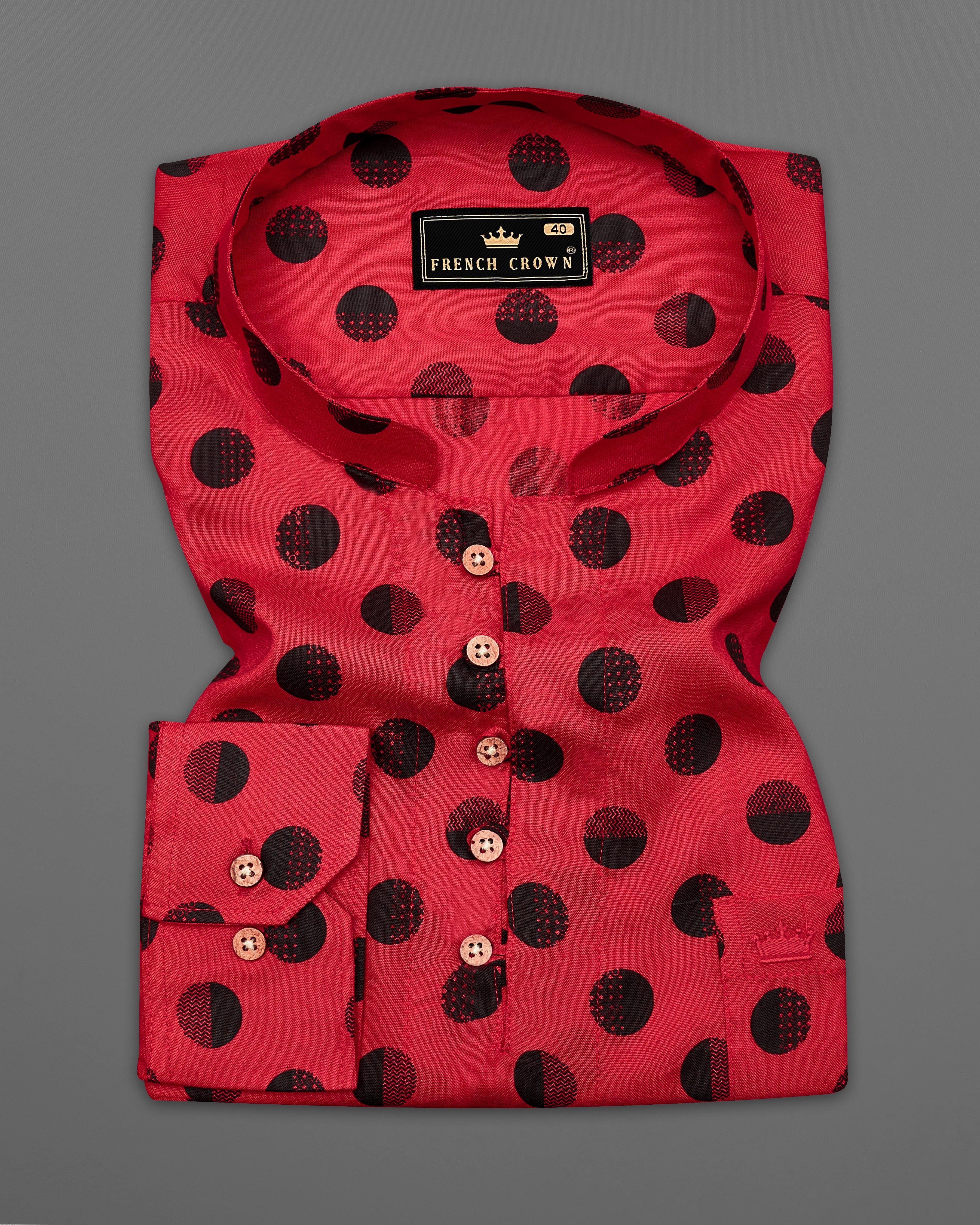 Cardinal Red with Black Polka Dots Premium Tencel Kurta Shirt