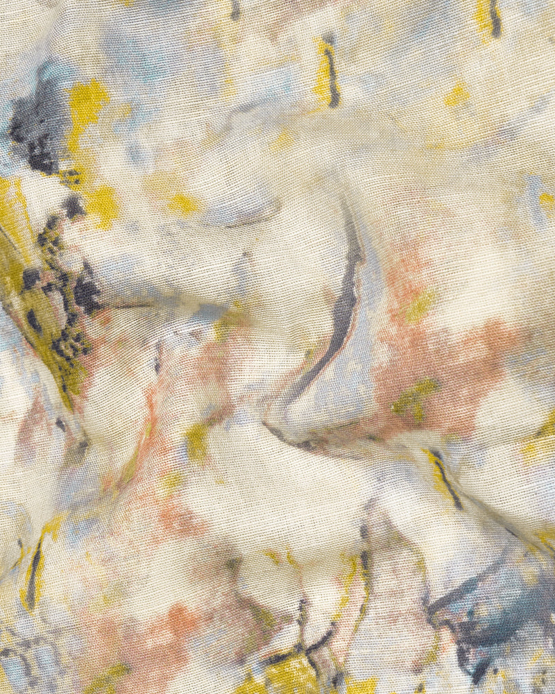 Pearl Bush Cream with Mustard Yellow Multicolour Marble Textured Luxurious Linen Shirt