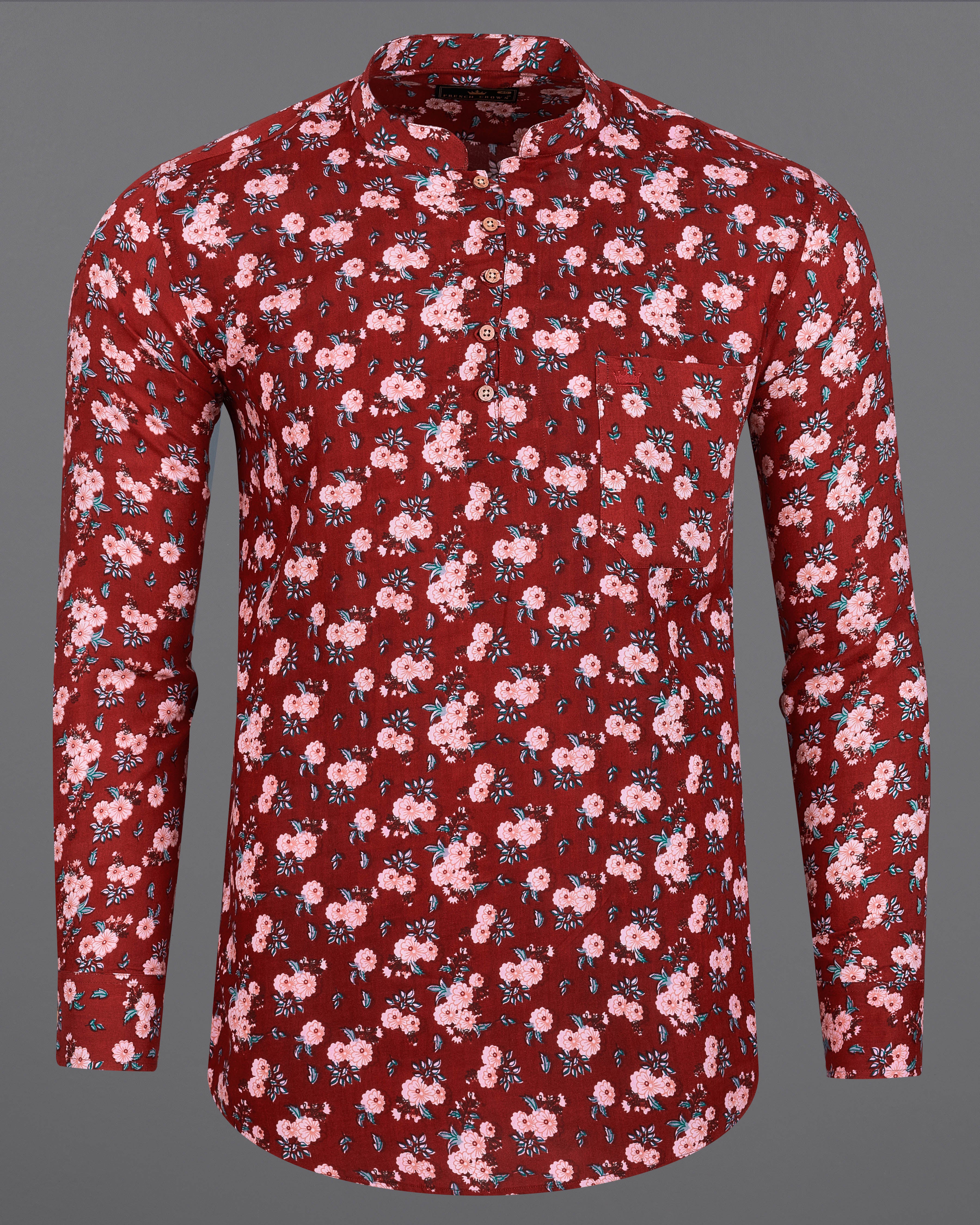 Merlot Red with Cosmos Pink Floral Printed Premium Tencel Kurta Shirt9091-KS-38, 9091-KS-H-38, 9091-KS-39, 9091-KS-H-39, 9091-KS-40, 9091-KS-H-40, 9091-KS-42, 9091-KS-H-42, 9091-KS-44, 9091-KS-H-44, 9091-KS-46, 9091-KS-H-46, 9091-KS-48, 9091-KS-H-48, 9091-KS-50, 9091-KS-H-50, 9091-KS-52, 9091-KS-H-52