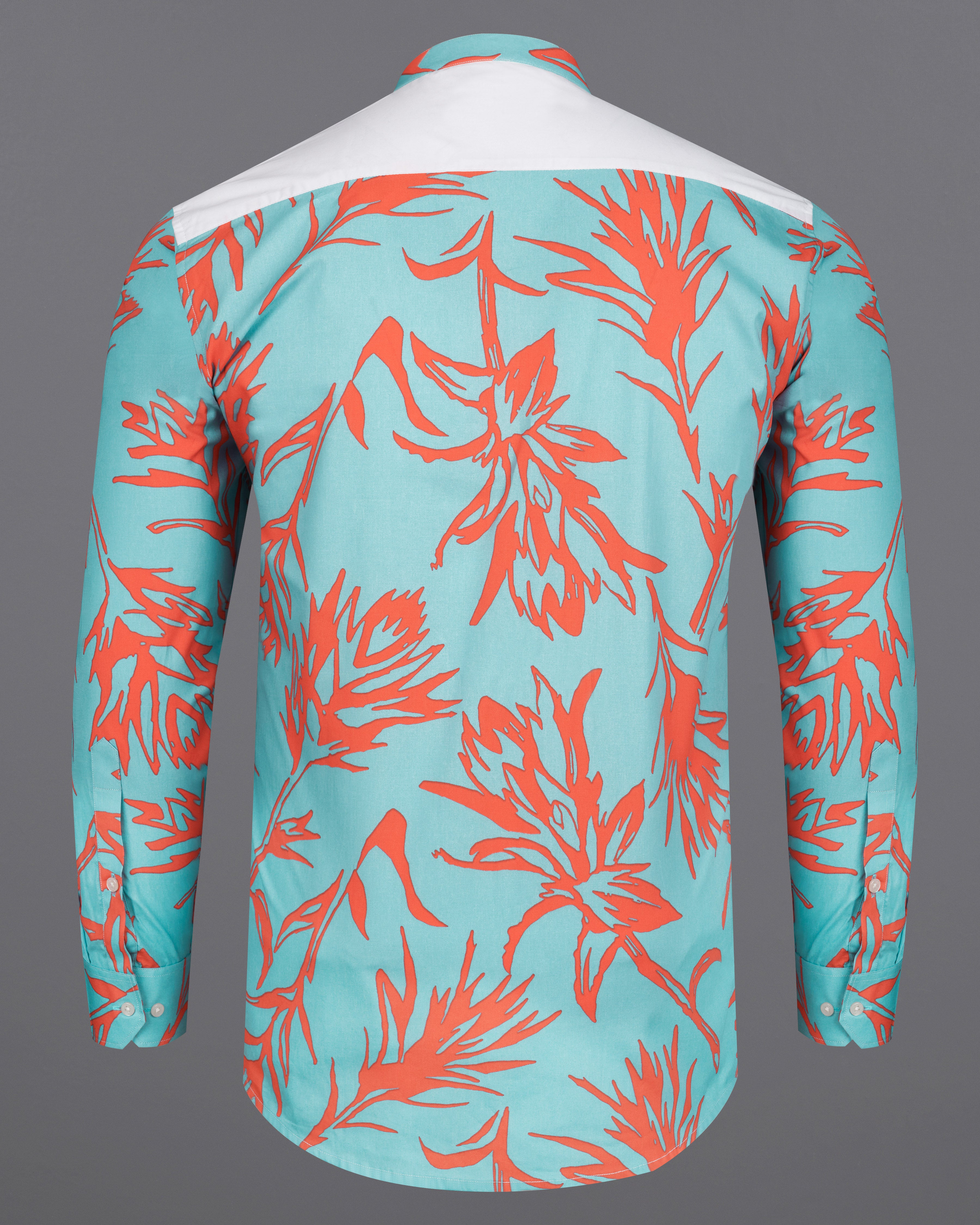 Tiffany Blue with Flamingo Red Printed Premium Cotton Mandarin Collar Designer Shirt 9094-P387-38, 9094-P387-H-38, 9094-P387-39, 9094-P387-H-39, 9094-P387-40, 9094-P387-H-40, 9094-P387-42, 9094-P387-H-42, 9094-P387-44, 9094-P387-H-44, 9094-P387-46, 9094-P387-H-46, 9094-P387-48, 9094-P387-H-48, 9094-P387-50, 9094-P387-H-50, 9094-P387-52, 9094-P387-H-52