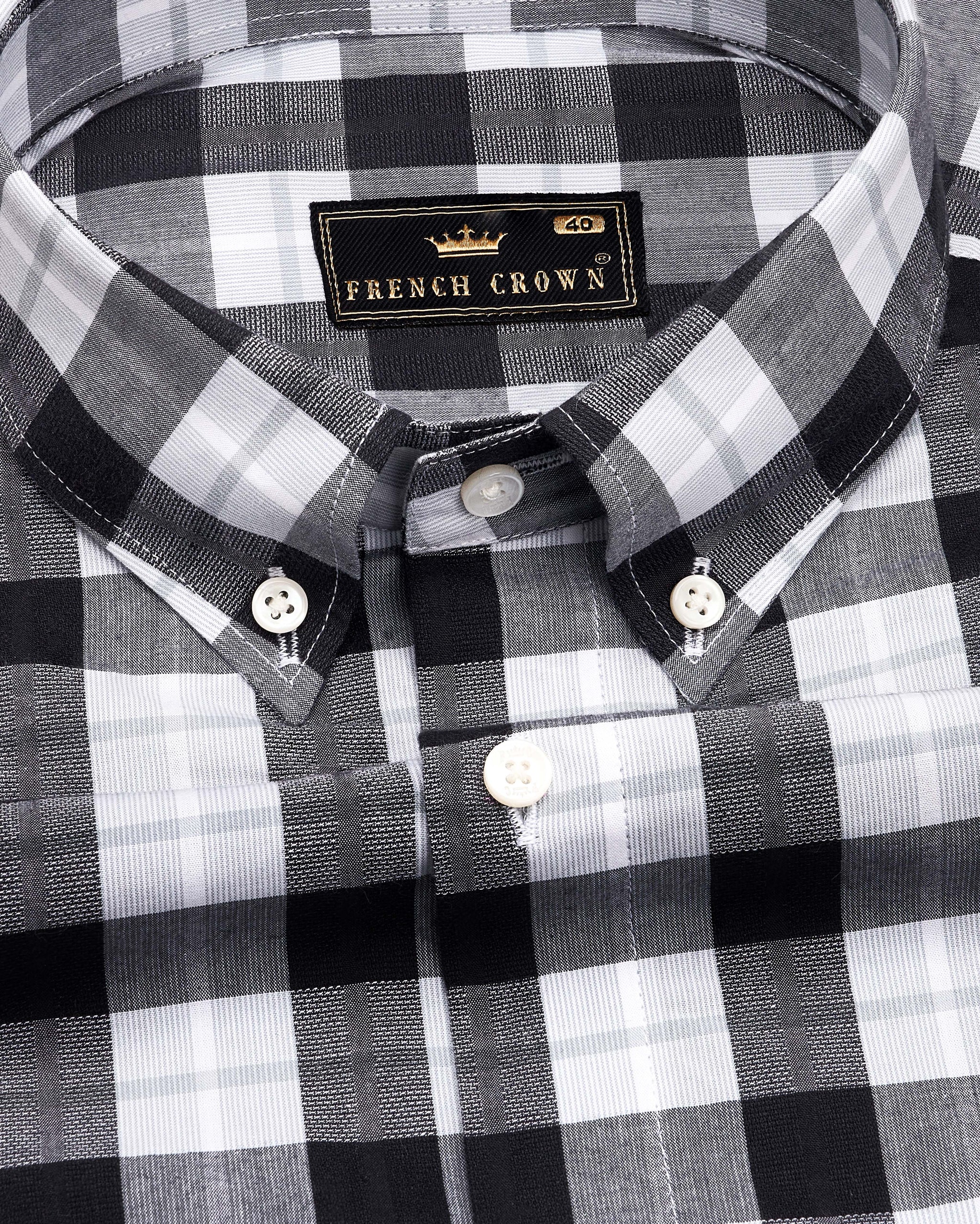 Black and White Checks Strappy Cotton Button-Down Top