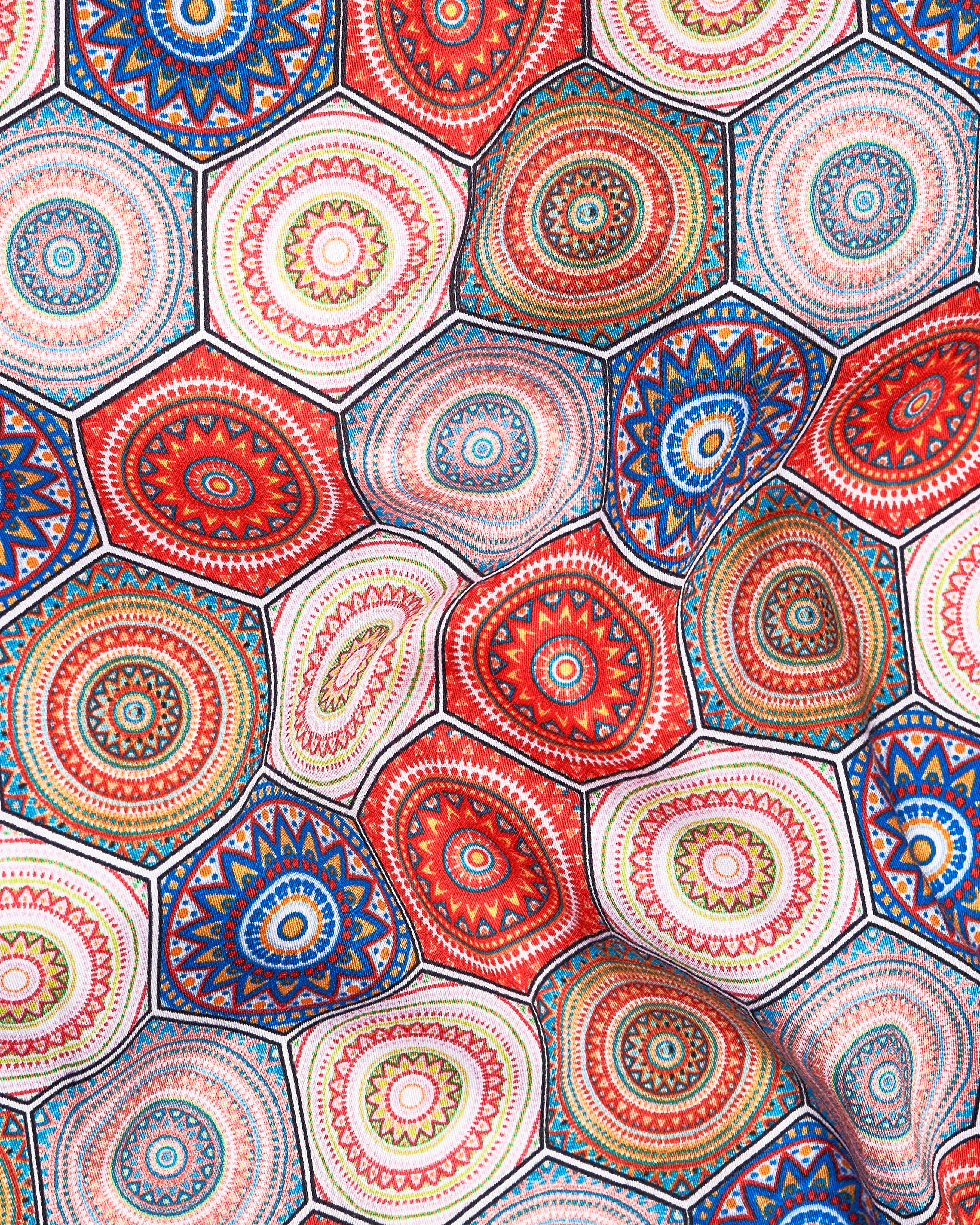 Jasper Red with Sapphire Blue Hexagonal Design Super Soft Premium Cotton Shirt 9142-38,9142-H-38,9142-39,9142-H-39,9142-40,9142-H-40,9142-42,9142-H-42,9142-44,9142-H-44,9142-46,9142-H-46,9142-48,9142-H-48,9142-50,9142-H-50,9142-52,9142-H-52