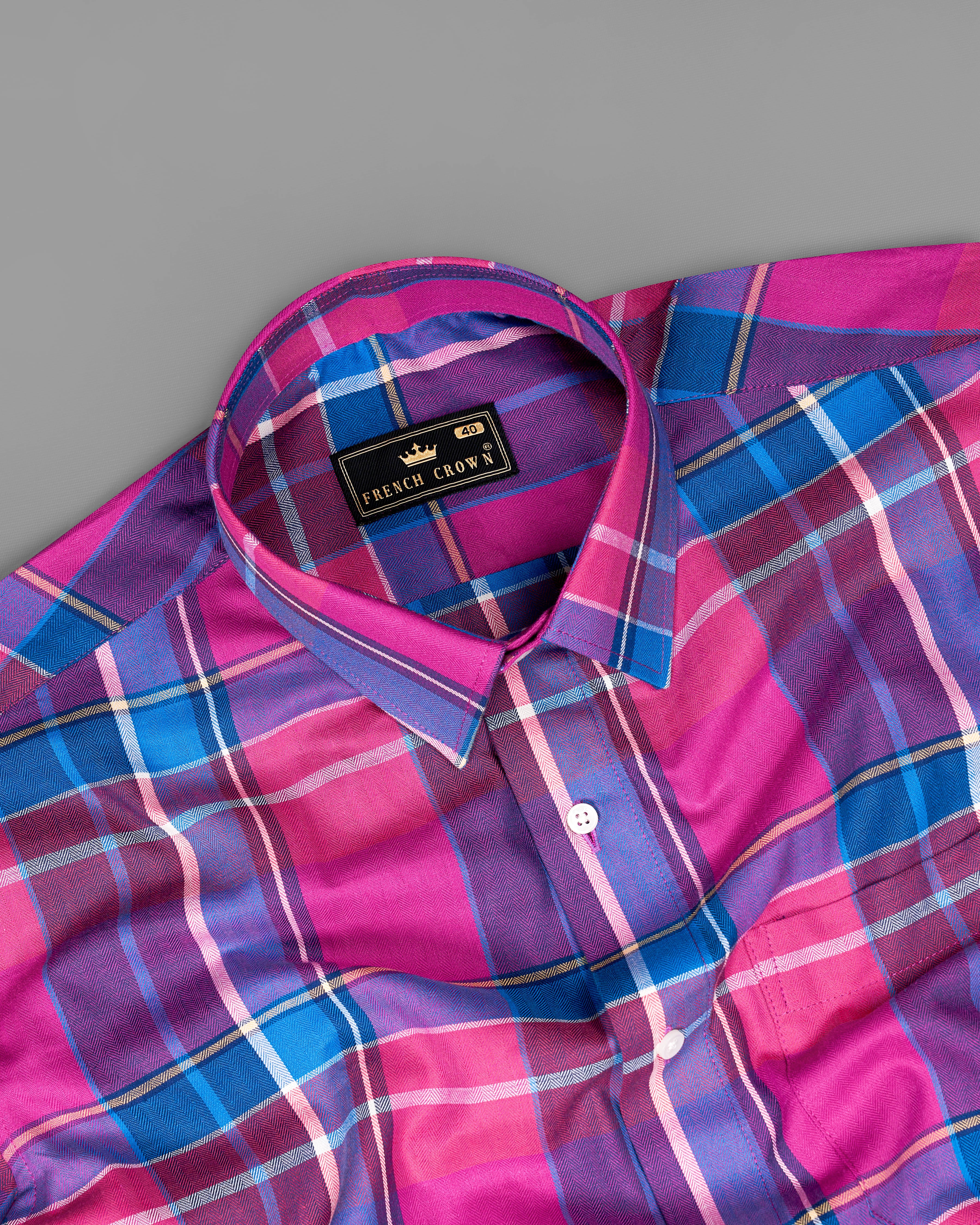 Carnation Pink with Tory Blue Plaid Herringbone Shirt 9188-38, 9188-H-38, 9188-39, 9188-H-39, 9188-40, 9188-H-40, 9188-42, 9188-H-42, 9188-44, 9188-H-44, 9188-46, 9188-H-46, 9188-48, 9188-H-48, 9188-50, 9188-H-50, 9188-52, 9188-H-52