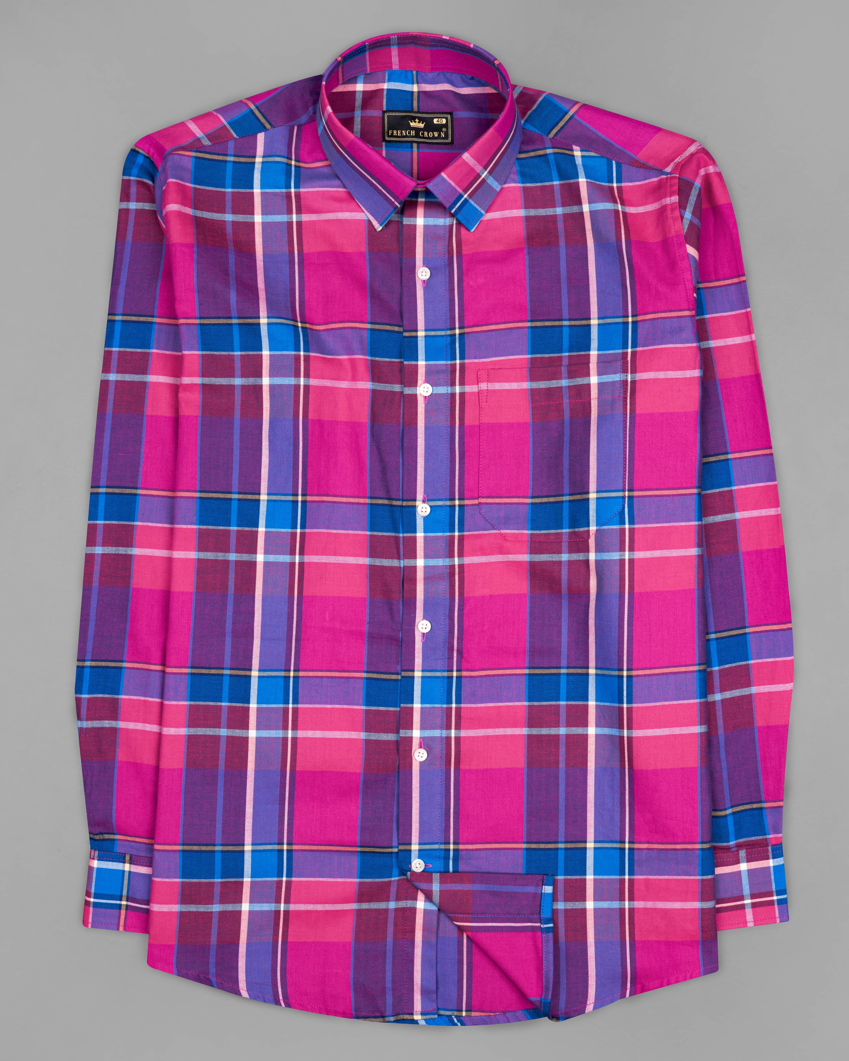 Carnation Pink with Tory Blue Plaid Herringbone Shirt 9188-38, 9188-H-38, 9188-39, 9188-H-39, 9188-40, 9188-H-40, 9188-42, 9188-H-42, 9188-44, 9188-H-44, 9188-46, 9188-H-46, 9188-48, 9188-H-48, 9188-50, 9188-H-50, 9188-52, 9188-H-52