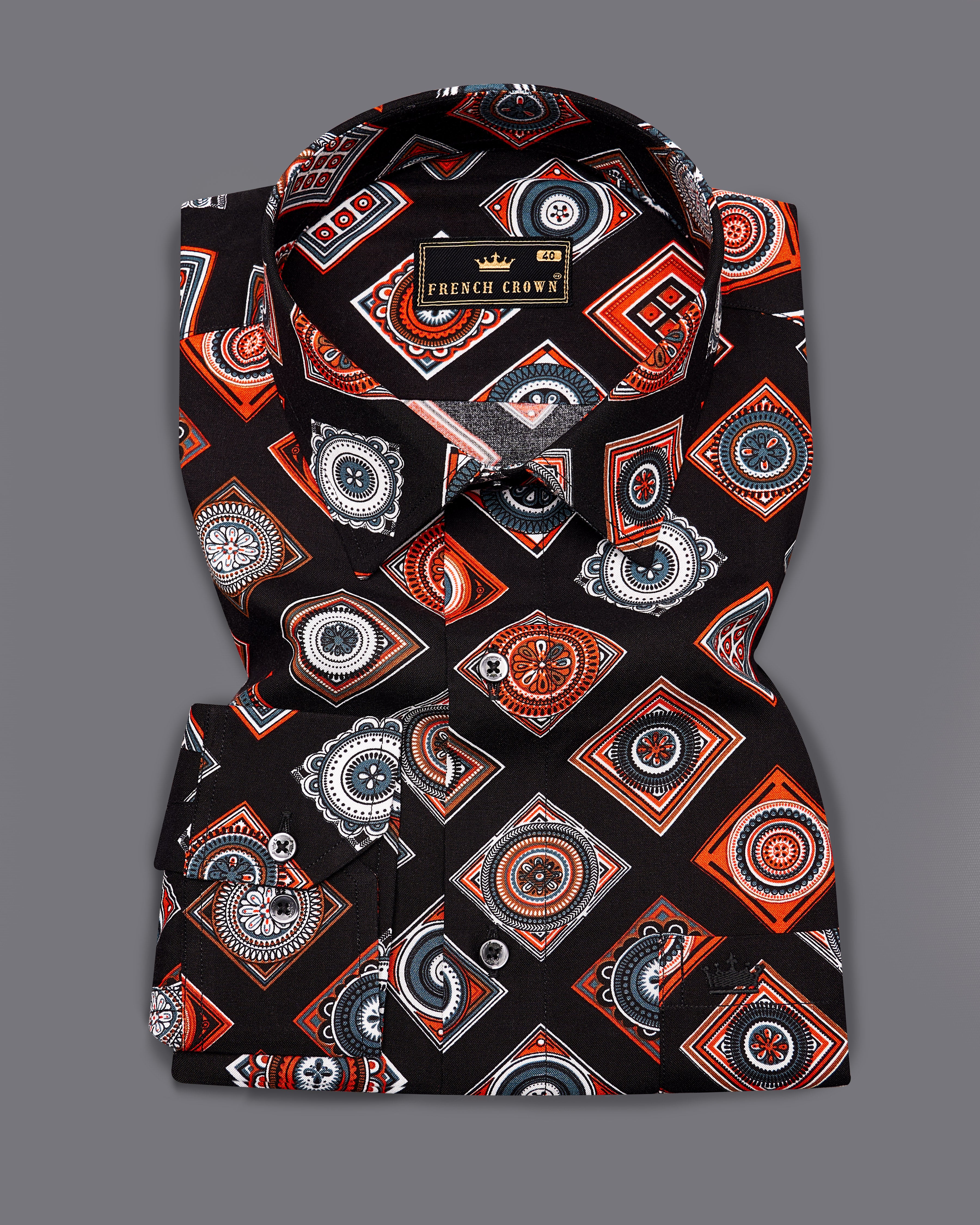 Jade Black with Multicolour Bohemian Printed Premium Tencel Shirt 9275-BLK-38,9275-BLK-H-38,9275-BLK-39,9275-BLK-H-39,9275-BLK-40,9275-BLK-H-40,9275-BLK-42,9275-BLK-H-42,9275-BLK-44,9275-BLK-H-44,9275-BLK-46,9275-BLK-H-46,9275-BLK-48,9275-BLK-H-48,9275-BLK-50,9275-BLK-H-50,9275-BLK-52,9275-BLK-H-52