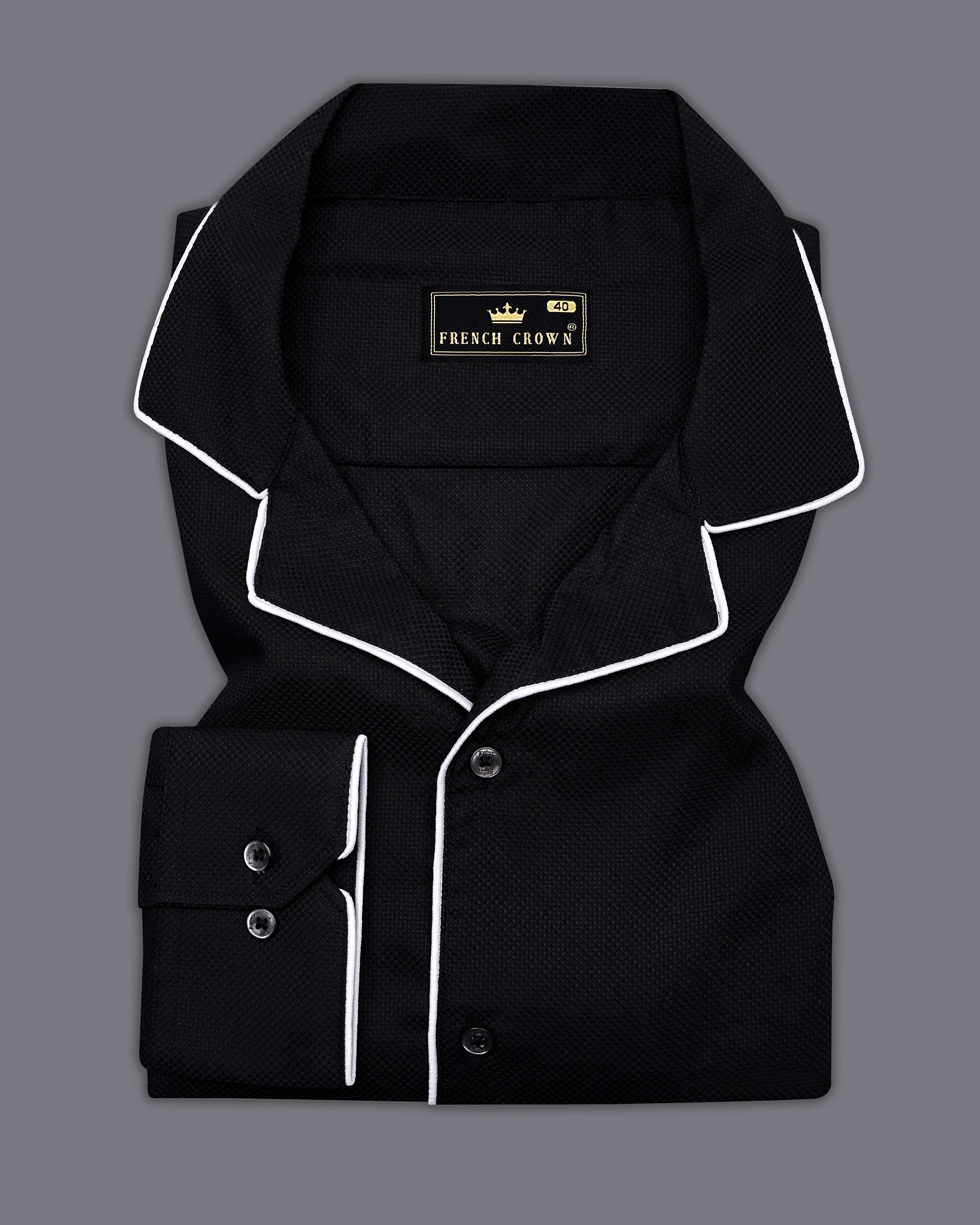 Jade Black with White Piping Work Dobby Textured Premium Giza Cotton Shirt