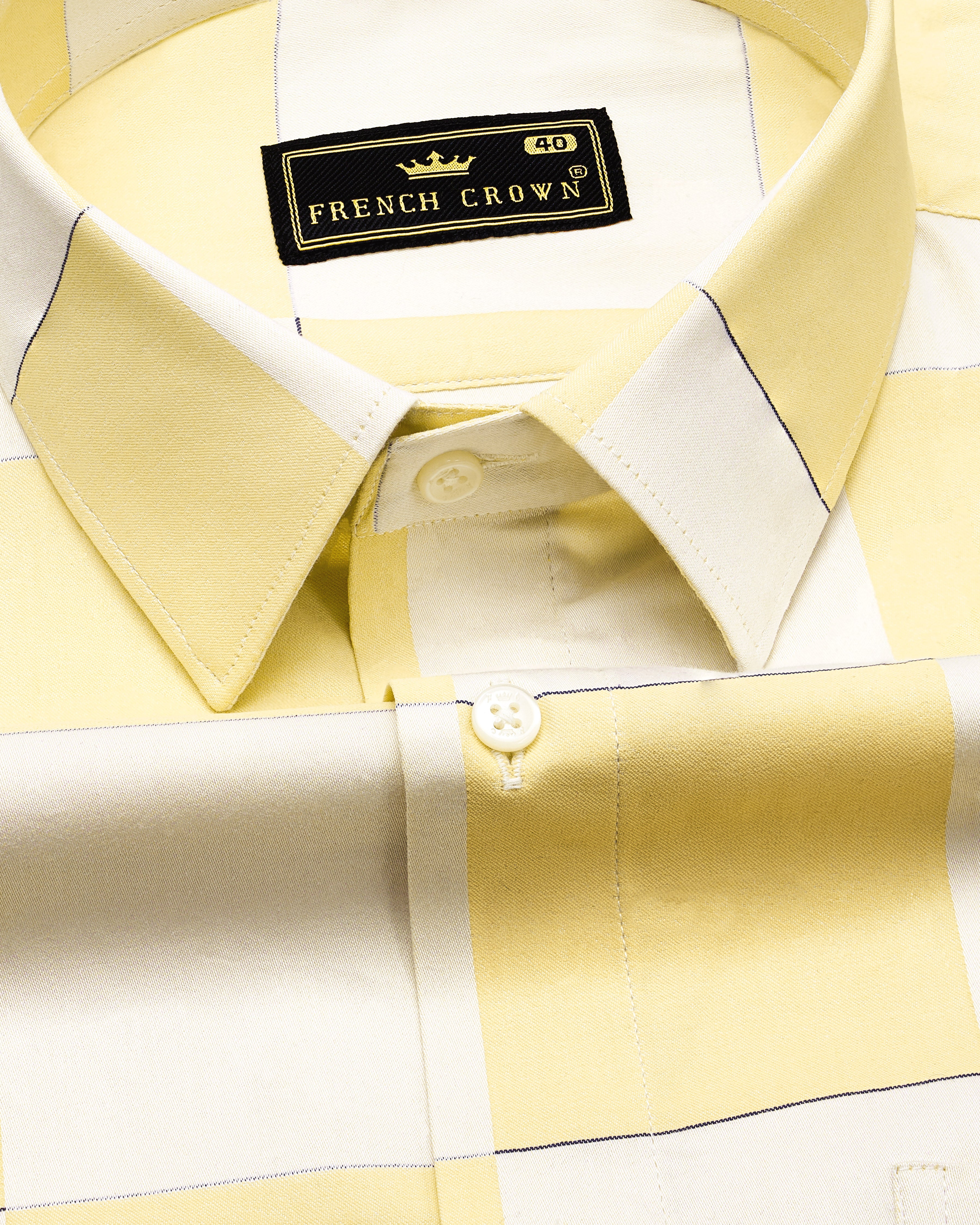 Albescent Cream with Maezipan Yellow Checked Jacquard Textured Premium Giza Cotton Shirt 9282-38,9282-H-38,9282-39,9282-H-39,9282-40,9282-H-40,9282-42,9282-H-42,9282-44,9282-H-44,9282-46,9282-H-46,9282-48,9282-H-48,9282-50,9282-H-50,9282-52,9282-H-52