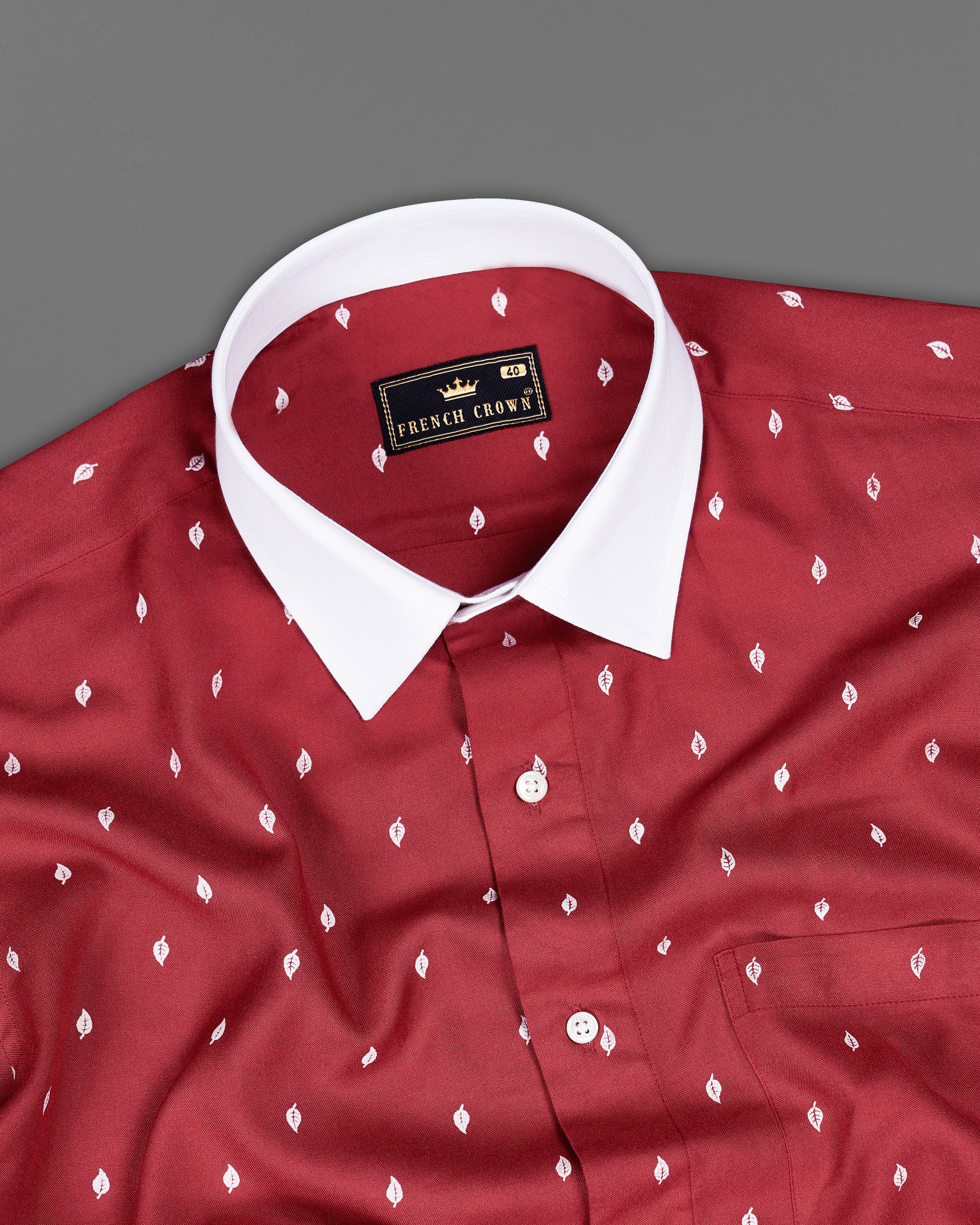 Merlot Red and White Leaves Textured Tencel Shirt 9307-WCC-38,9307-WCC-H-38,9307-WCC-39,9307-WCC-H-39,9307-WCC-40,9307-WCC-H-40,9307-WCC-42,9307-WCC-H-42,9307-WCC-44,9307-WCC-H-44,9307-WCC-46,9307-WCC-H-46,9307-WCC-48,9307-WCC-H-48,9307-WCC-50,9307-WCC-H-50,9307-WCC-52,9307-WCC-H-52