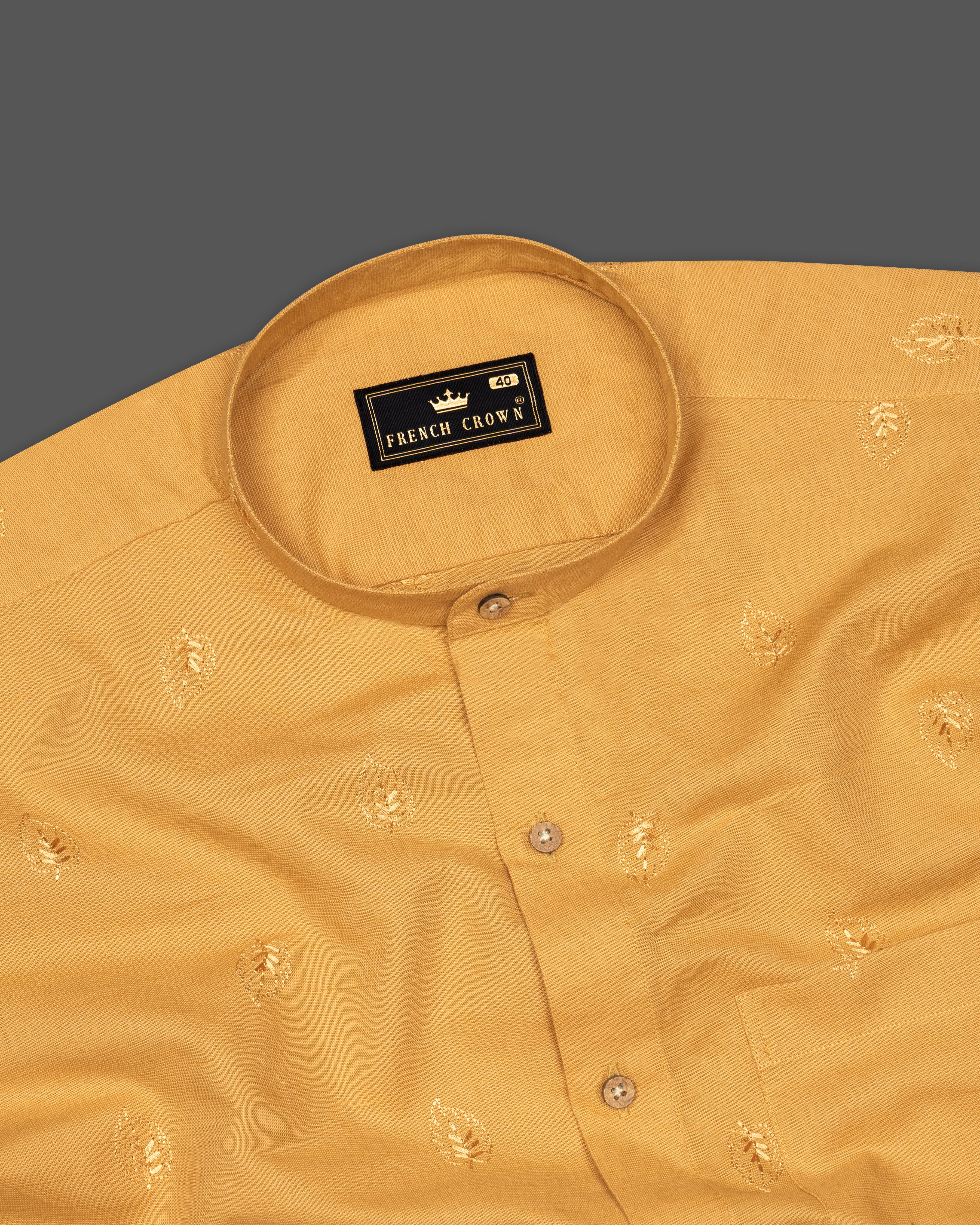 Tulip Tree Orange Textured Luxurious Linen Shirt