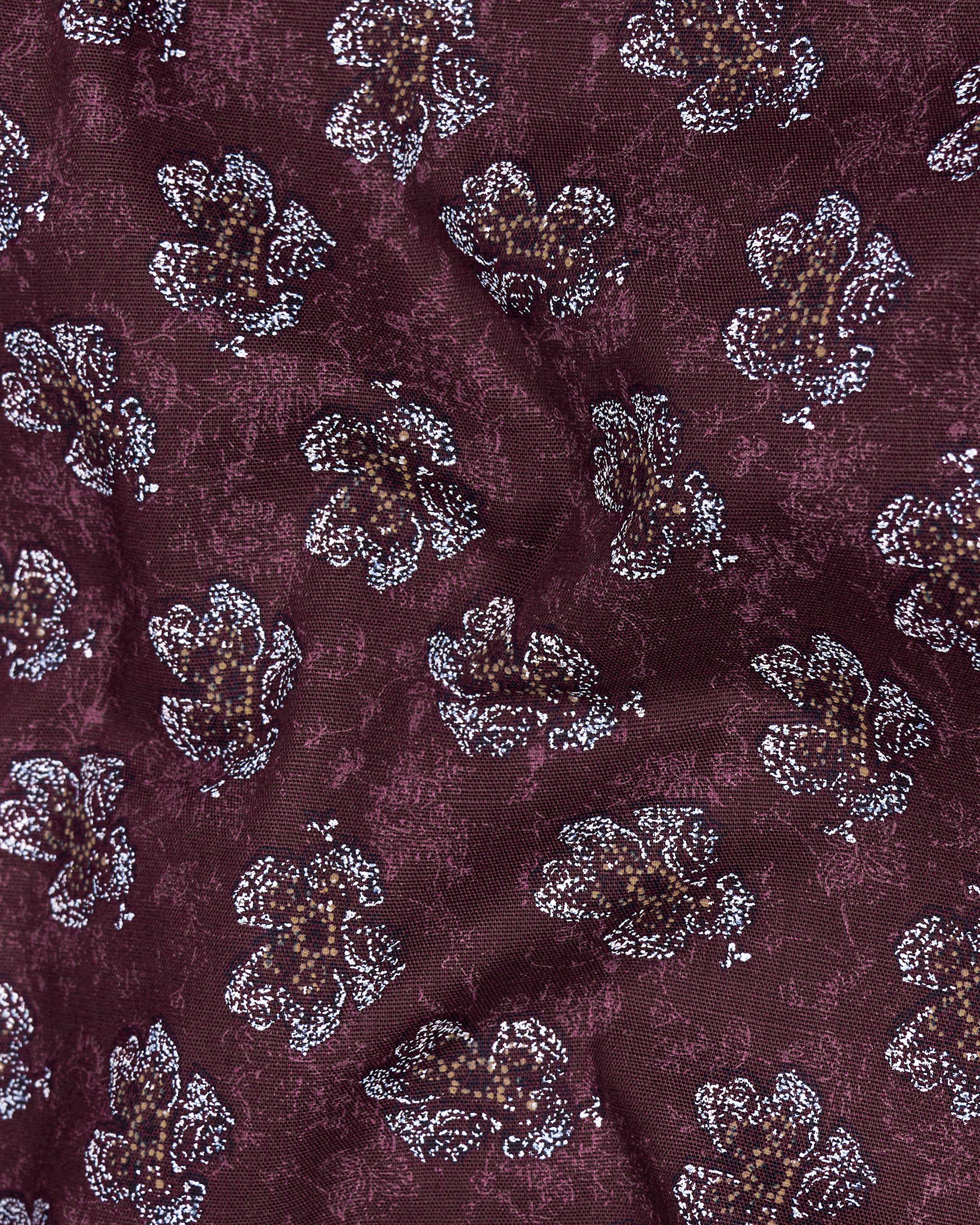 Barossa Maroon Floral Textured Luxurious Half Sleeves Linen Shirt         9437-CC-SS-H-38, 9437-CC-SS-H-39, 9437-CC-SS-H-40, 9437-CC-SS-H-42, 9437-CC-SS-H-44, 9437-CC-SS-H-46, 9437-CC-SS-H-48, 9437-CC-SS-H-50,  9437-CC-SS-H-52