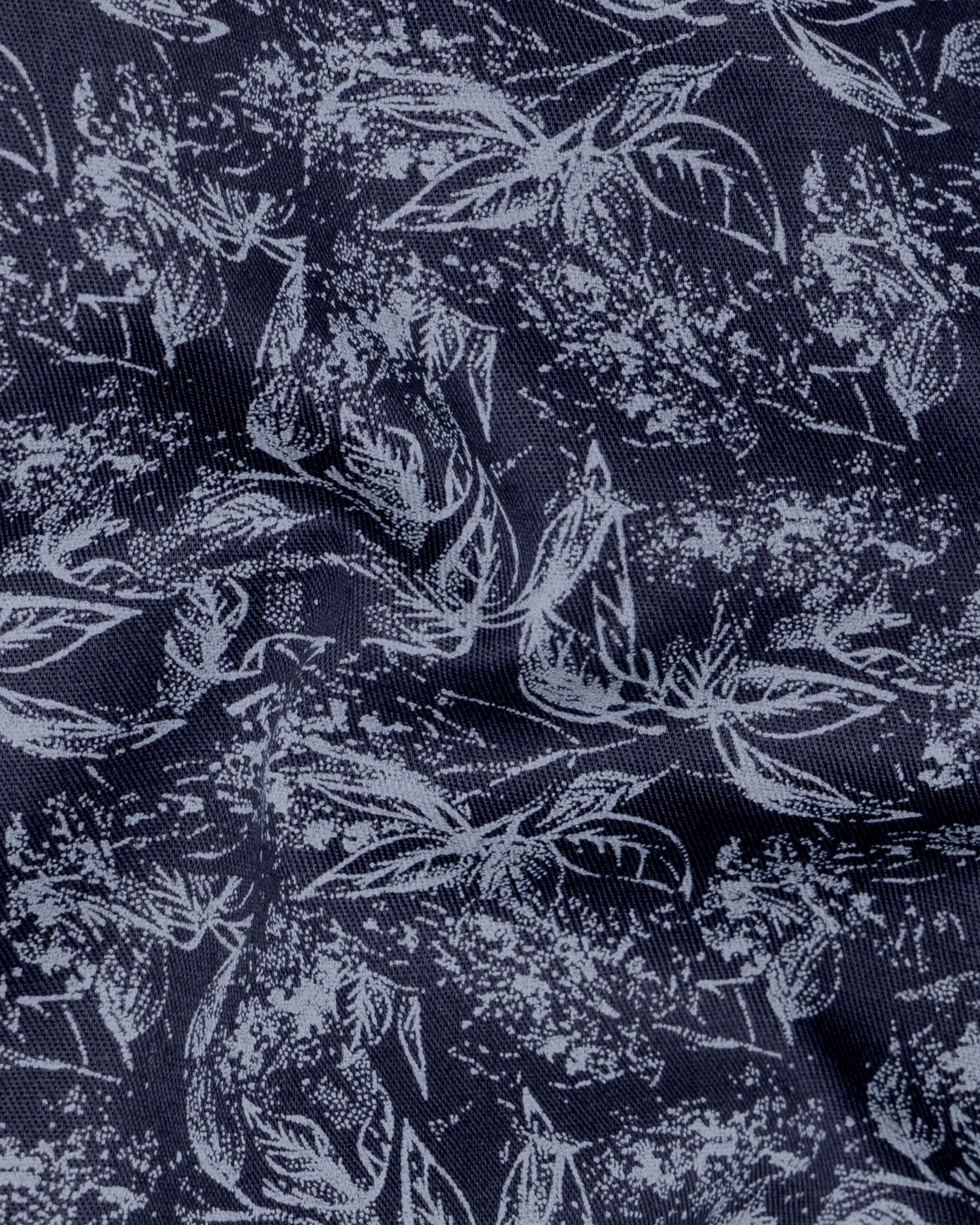 Martinique Blue with Amethyst Smoke Gray Floral Printed Twill Premium Cotton Shirt