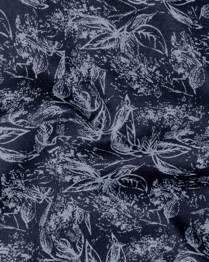 Martinique Blue with Amethyst Smoke Gray Floral Printed Twill Premium Cotton Shirt