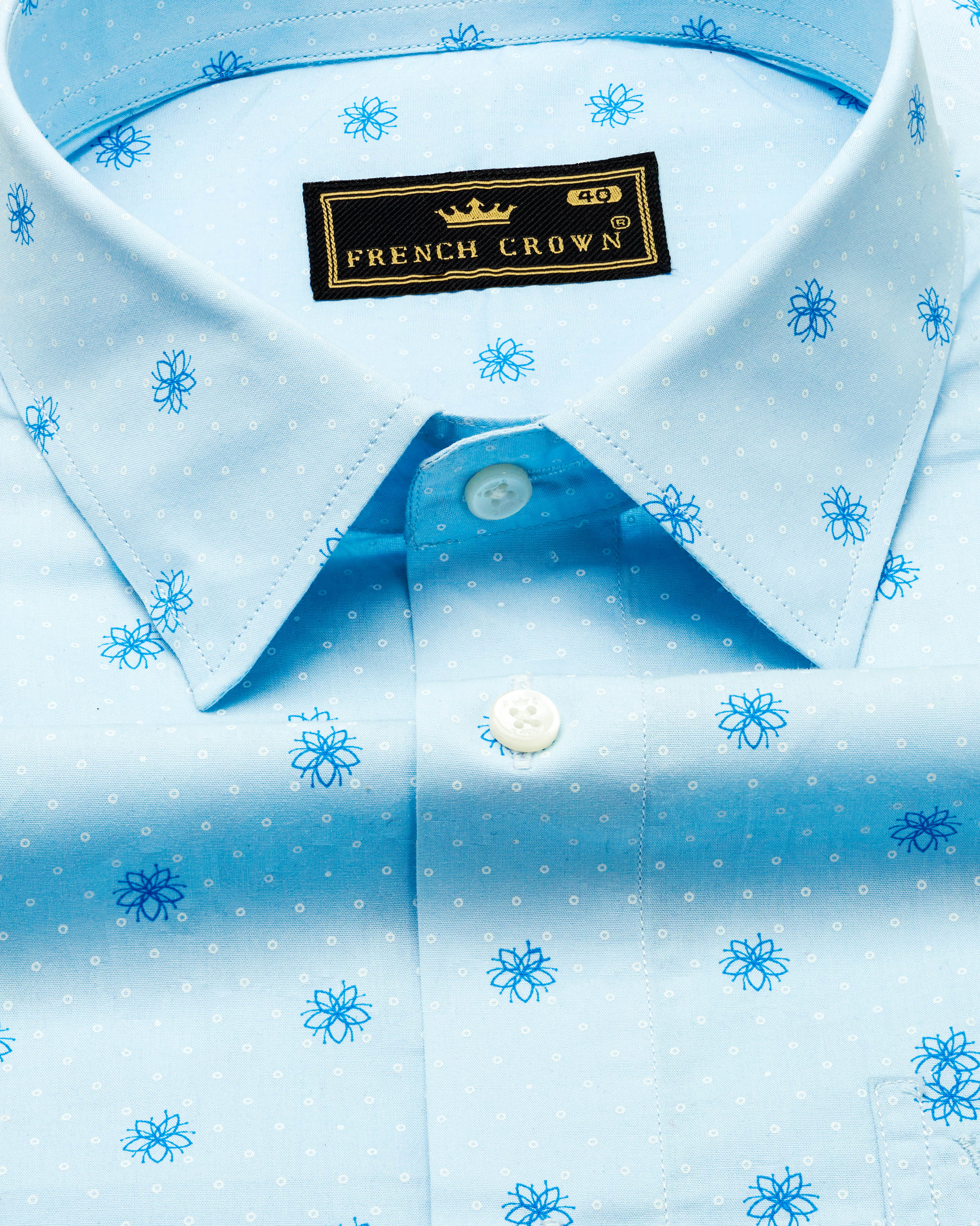 Geyser Sky Blue Ditsy Printed Premium Cotton Shirt 9592-38,9592-H-38,9592-39,9592-H-39,9592-40,9592-H-40,9592-42,9592-H-42,9592-44,9592-H-44,9592-46,9592-H-46,9592-48,9592-H-48,9592-50,9592-H-50,9592-52,9592-H-52