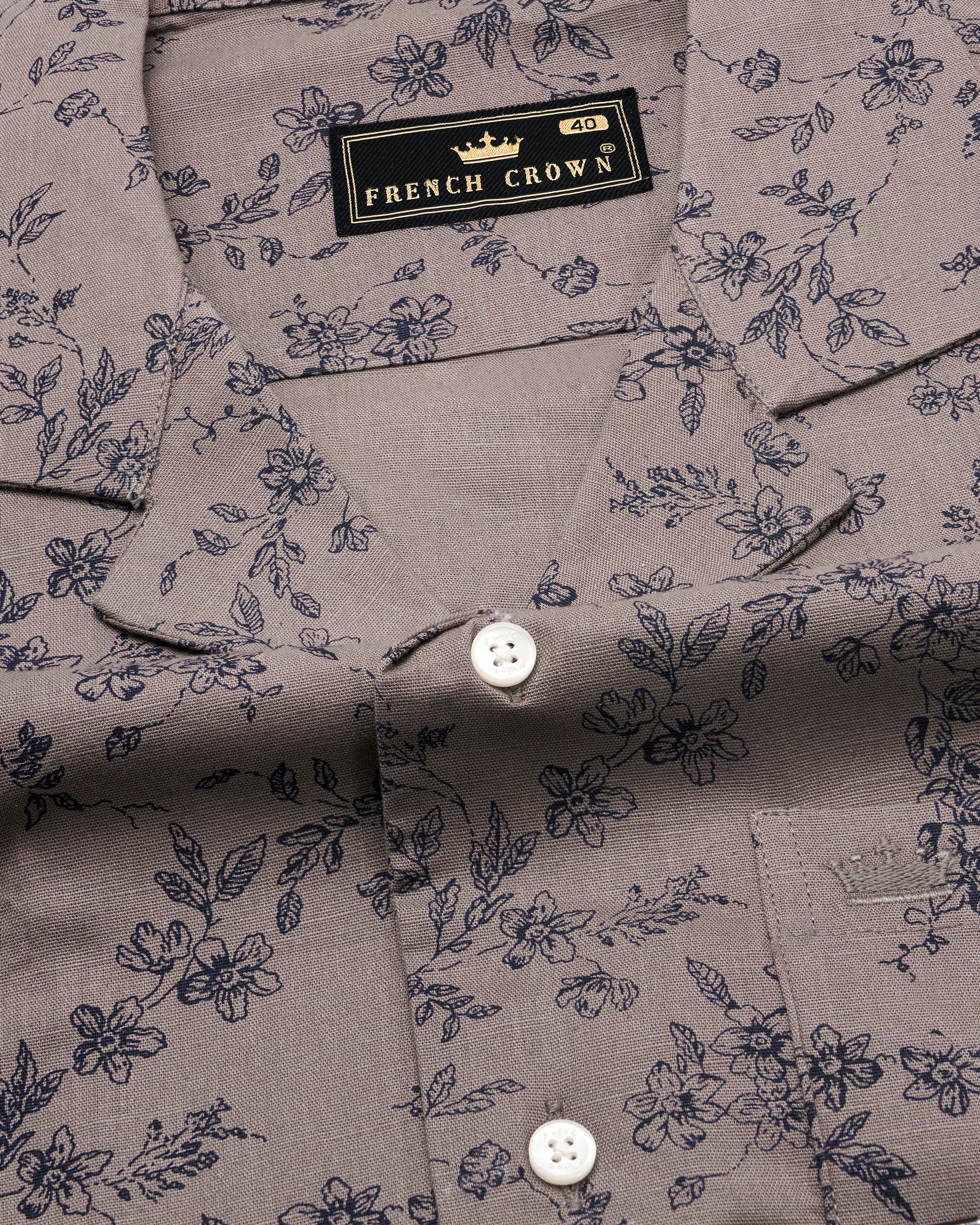 Cinereous Brown Ditsy Textured Luxurious Linen Cuban Collar Shirt 9599-CC-SS-H-38, 9599-CC-SS-H-39, 9599-CC-SS-H-40, 9599-CC-SS-H-42, 9599-CC-SS-H-44, 9599-CC-SS-H-46, 9599-CC-SS-H-48, 9599-CC-SS-H-50, 9599-CC-SS-H-52