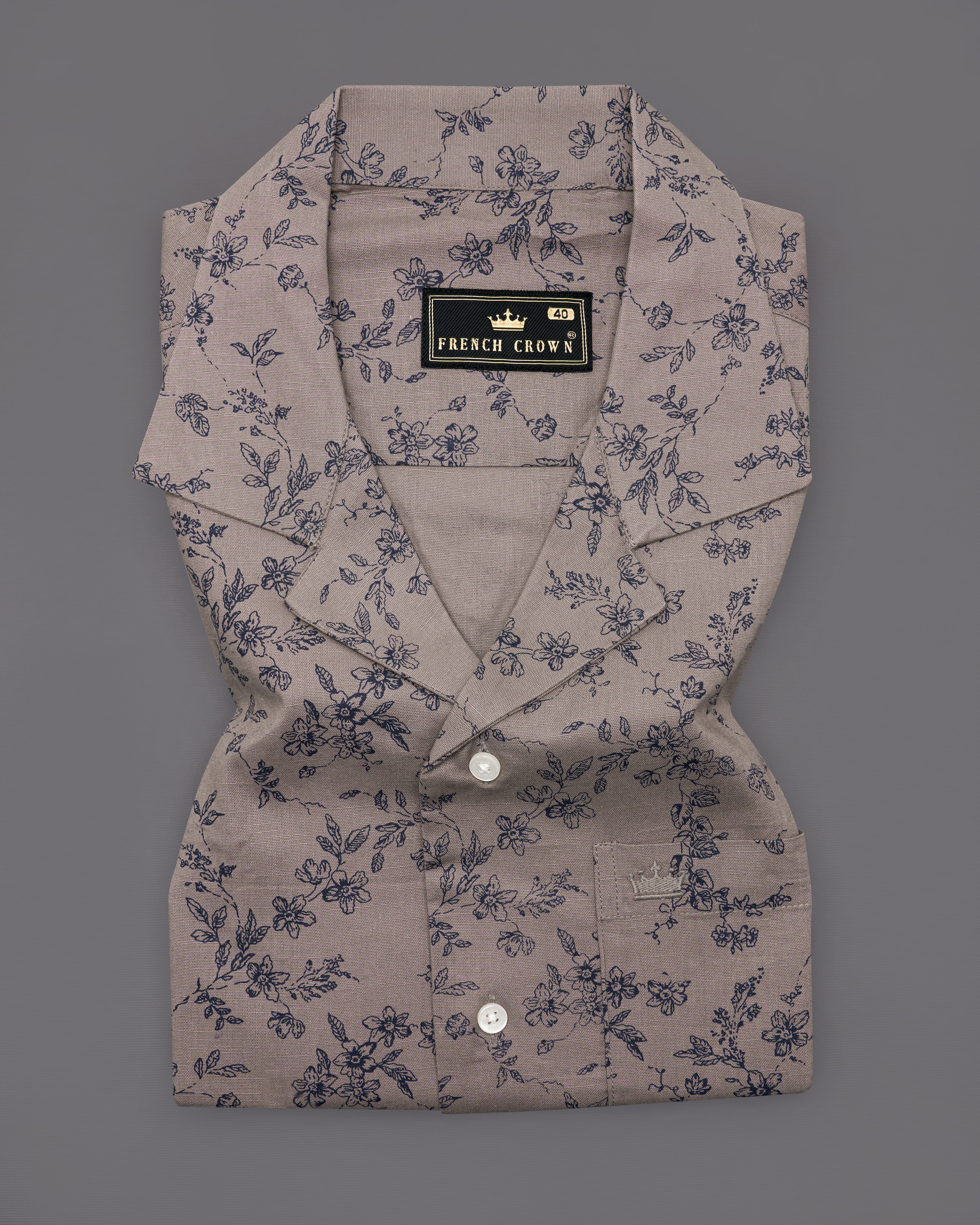 Cinereous Brown Ditsy Textured Luxurious Linen Cuban Collar Shirt 9599-CC-SS-H-38, 9599-CC-SS-H-39, 9599-CC-SS-H-40, 9599-CC-SS-H-42, 9599-CC-SS-H-44, 9599-CC-SS-H-46, 9599-CC-SS-H-48, 9599-CC-SS-H-50, 9599-CC-SS-H-52