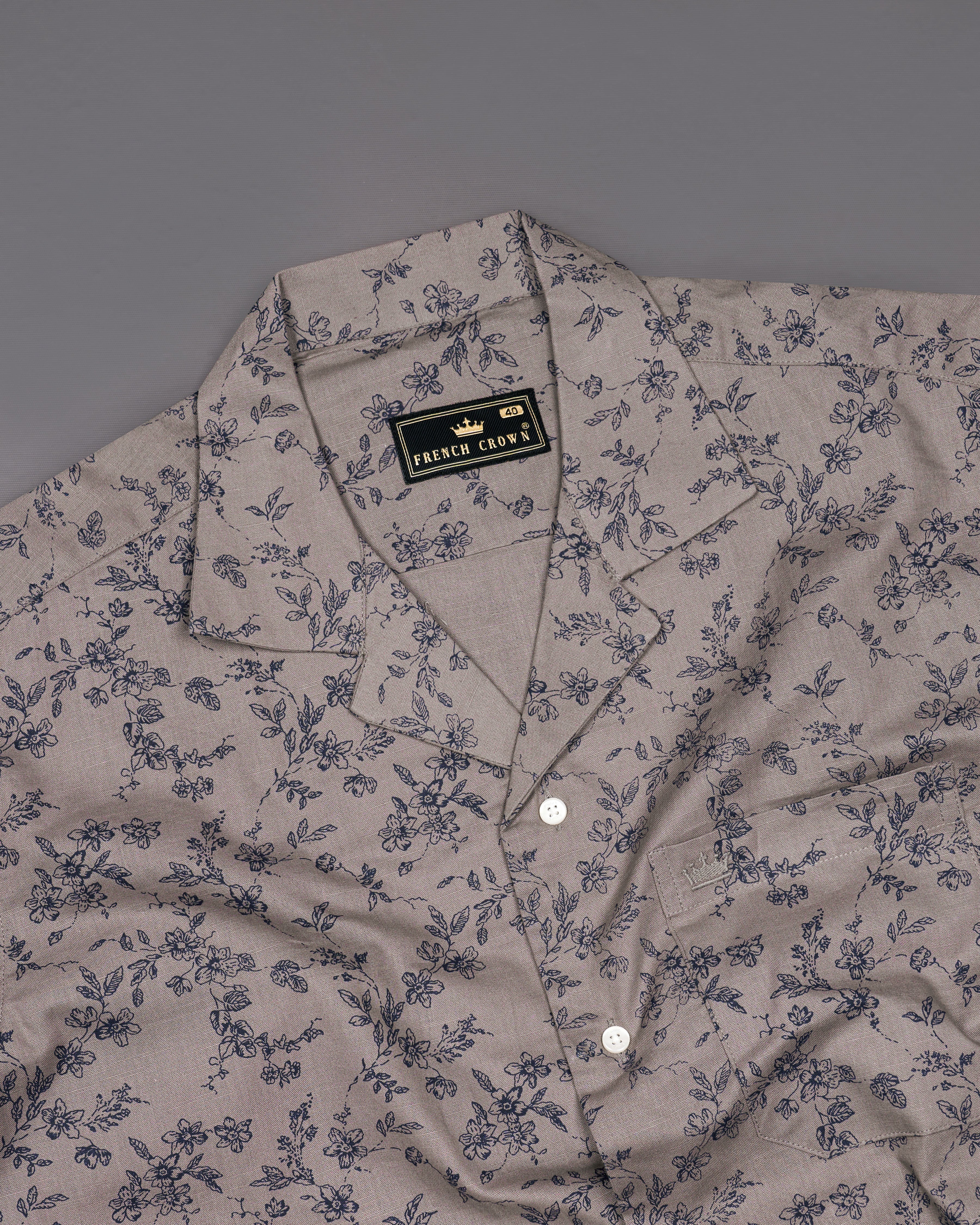 Cinereous Brown Ditsy Textured Luxurious Linen Cuban Collar Shirt 9599-CC-SS-H-38, 9599-CC-SS-H-39, 9599-CC-SS-H-40, 9599-CC-SS-H-42, 9599-CC-SS-H-44, 9599-CC-SS-H-46, 9599-CC-SS-H-48, 9599-CC-SS-H-50, 9599-CC-SS-H-52