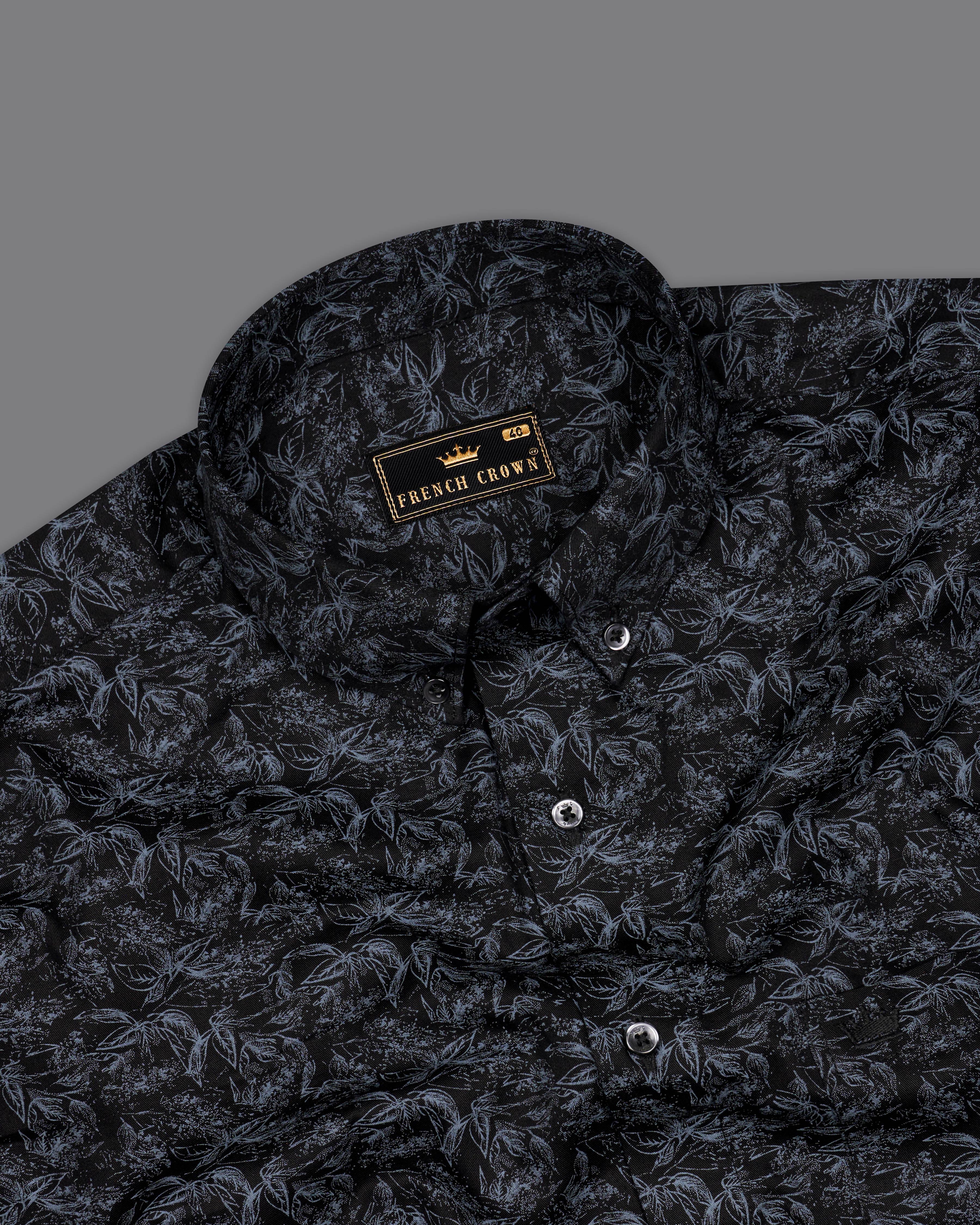 Jade Black and Comet Gray Leaves Printed Twill Premium Cotton Shirt 9622-BD-BLK-38,9622-BD-BLK-H-38,9622-BD-BLK-39,9622-BD-BLK-H-39,9622-BD-BLK-40,9622-BD-BLK-H-40,9622-BD-BLK-42,9622-BD-BLK-H-42,9622-BD-BLK-44,9622-BD-BLK-H-44,9622-BD-BLK-46,9622-BD-BLK-H-46,9622-BD-BLK-48,9622-BD-BLK-H-48,9622-BD-BLK-50,9622-BD-BLK-H-50,9622-BD-BLK-52,9622-BD-BLK-H-52