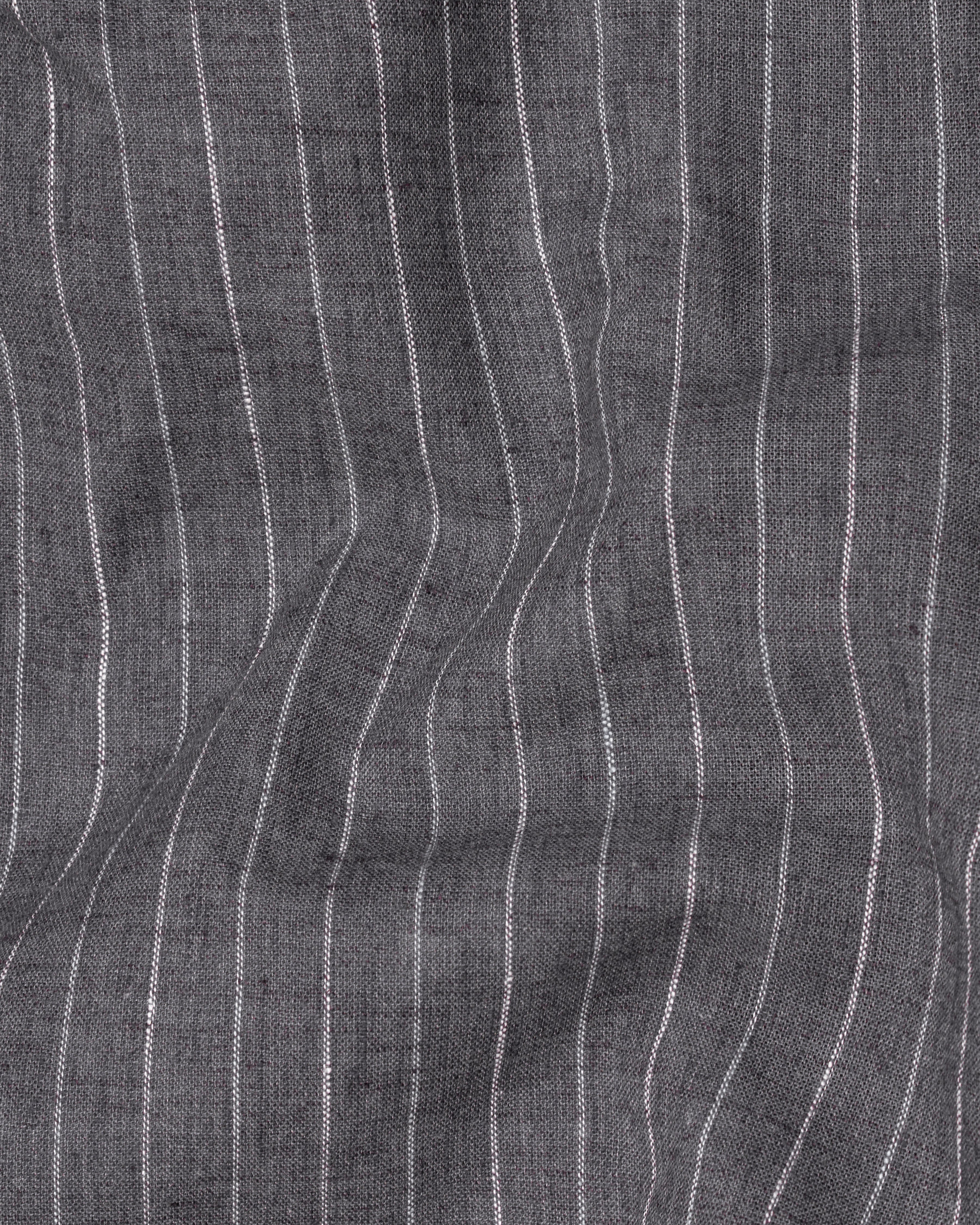 Vampire Gray with White Striped Luxurious Linen Half Sleeved Shirt 9696-CC-BLK-SS-38, 9696-CC-BLK-SS-39, 9696-CC-BLK-SS-40, 9696-CC-BLK-SS-42, 9696-CC-BLK-SS-44, 9696-CC-BLK-SS-46, 9696-CC-BLK-SS-48, 9696-CC-BLK-SS-50, 9696-CC-BLK-SS-52
