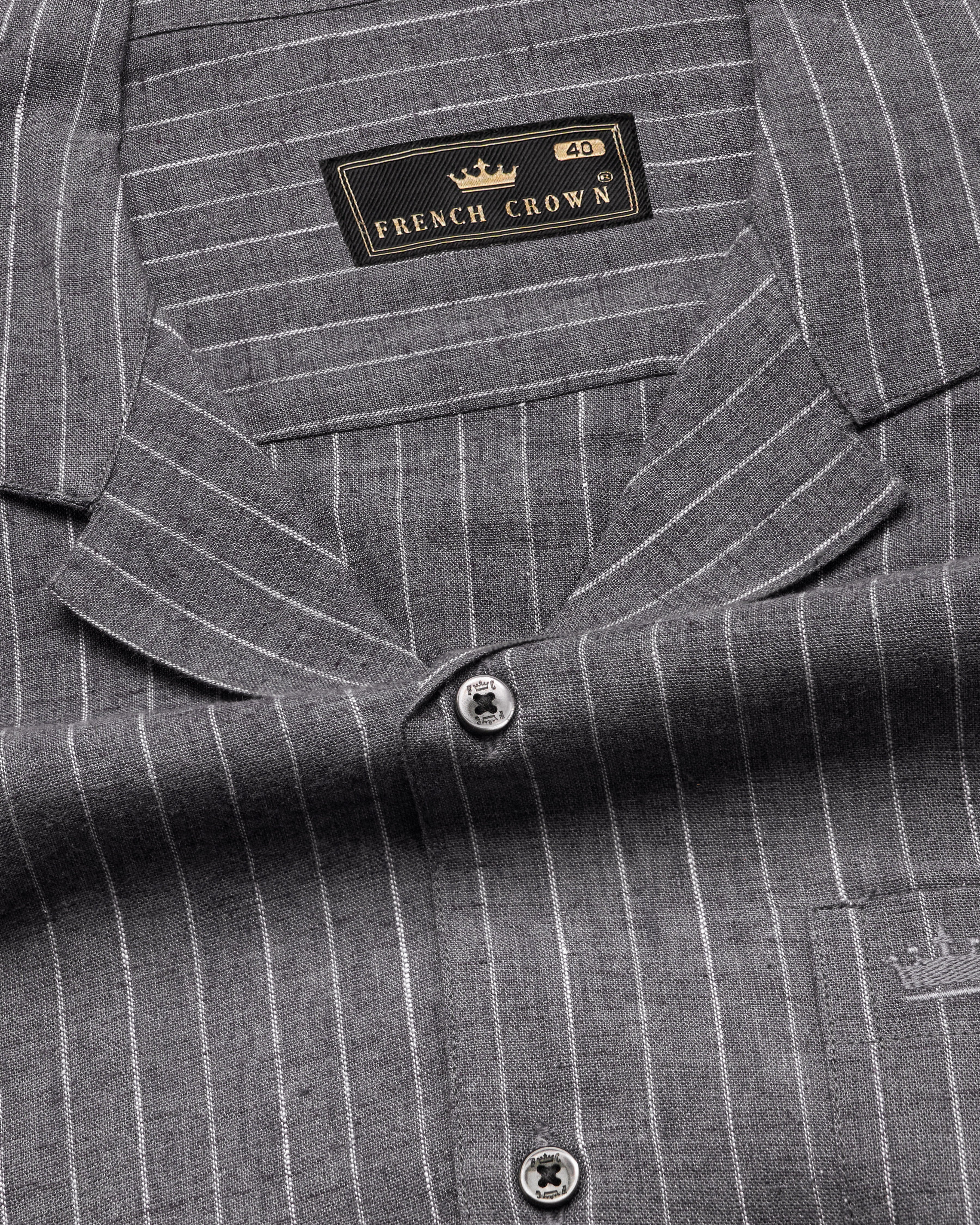 Vampire Gray with White Striped Luxurious Linen Half Sleeved Shirt 9696-CC-BLK-SS-38, 9696-CC-BLK-SS-39, 9696-CC-BLK-SS-40, 9696-CC-BLK-SS-42, 9696-CC-BLK-SS-44, 9696-CC-BLK-SS-46, 9696-CC-BLK-SS-48, 9696-CC-BLK-SS-50, 9696-CC-BLK-SS-52