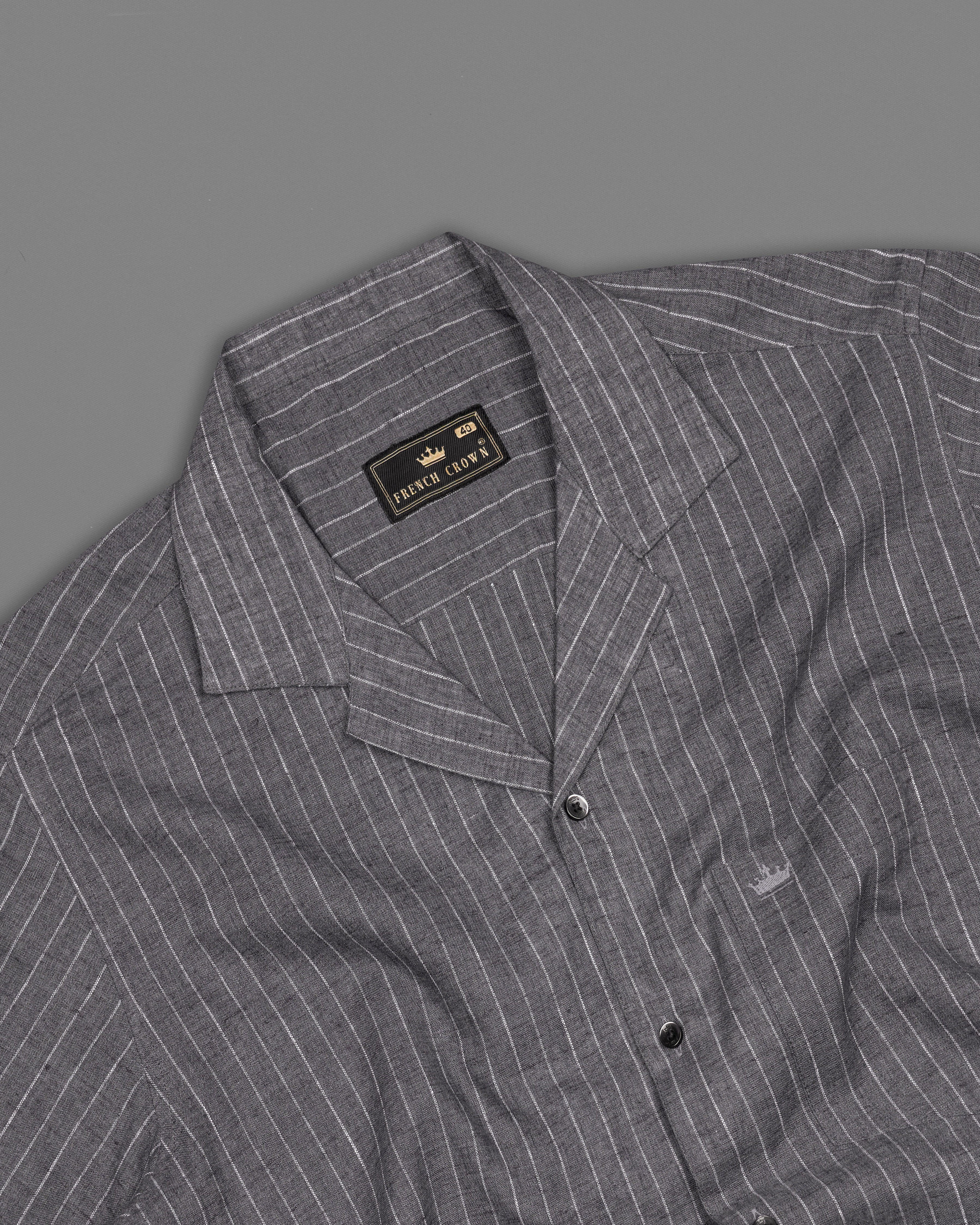 Vampire Gray with White Striped Luxurious Linen Half Sleeved Shirt 9696-CC-BLK-SS-38, 9696-CC-BLK-SS-39, 9696-CC-BLK-SS-40, 9696-CC-BLK-SS-42, 9696-CC-BLK-SS-44, 9696-CC-BLK-SS-46, 9696-CC-BLK-SS-48, 9696-CC-BLK-SS-50, 9696-CC-BLK-SS-52