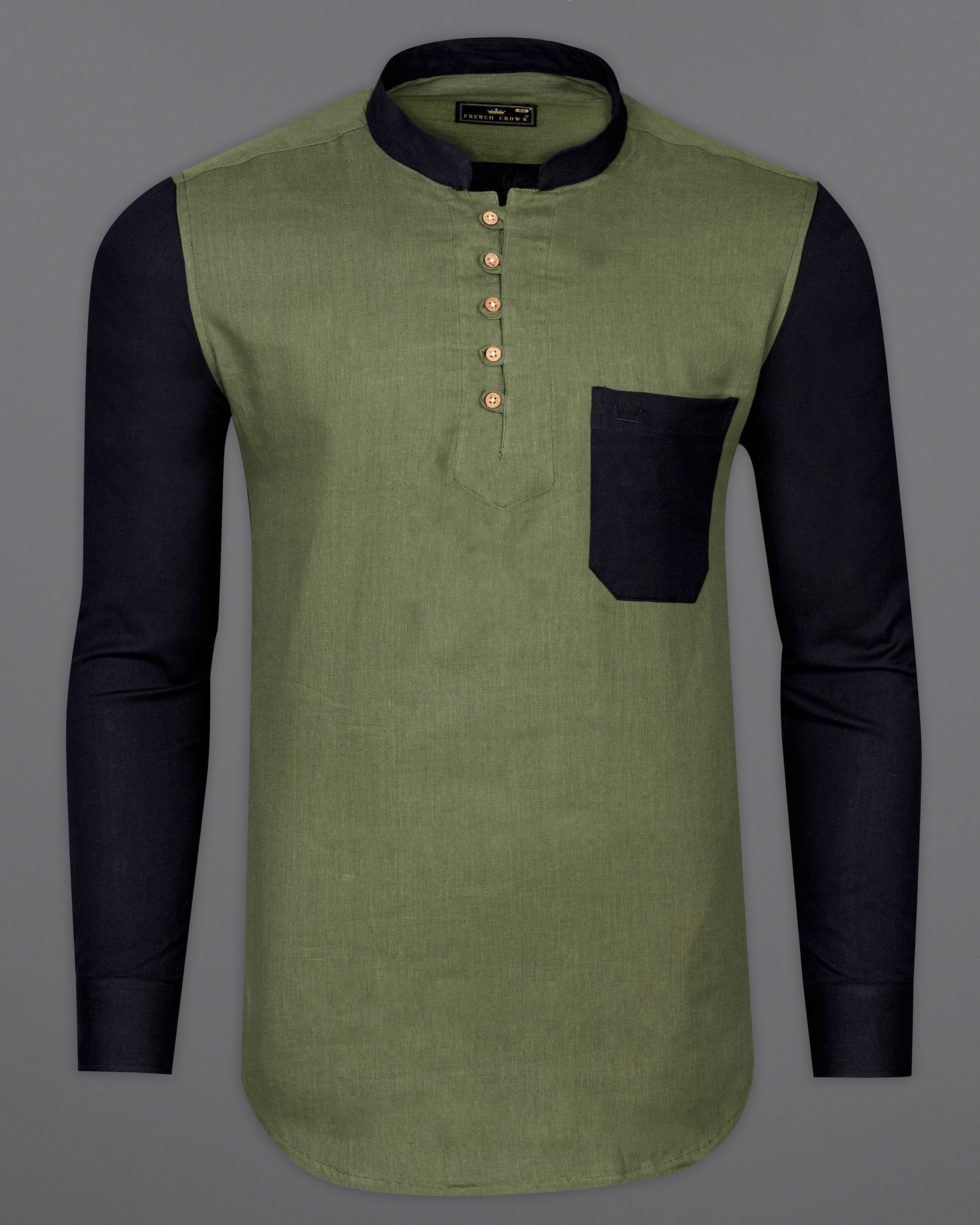 Flint Green With Black Sleeve and Premium Cotton Designer Kurta Shirt 9718-KS-38, 9718-KS-H-38, 9718-KS-39, 9718-KS-H-39, 9718-KS-40, 9718-KS-H-40, 9718-KS-42, 9718-KS-H-42, 9718-KS-44, 9718-KS-H-44, 9718-KS-46, 9718-KS-H-46, 9718-KS-48, 9718-KS-H-48, 9718-KS-50, 9718-KS-H-50, 9718-KS-52, 9718-KS-H-52
