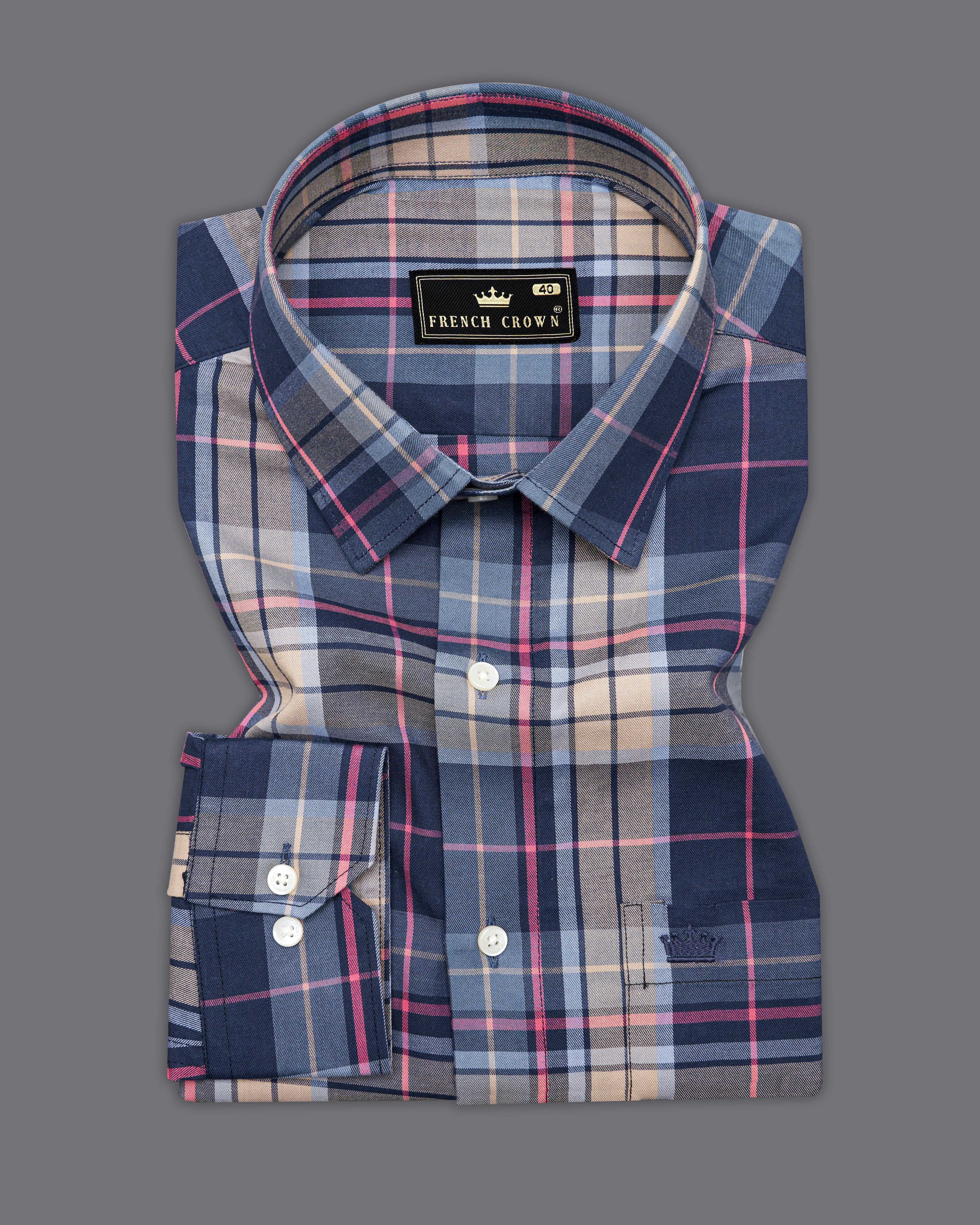 Zodiac Blue with Thatch Brown Twill Checkered Premium Cotton Shirt 9756-P222-38, 9756-P222-H-38, 9756-P222-39, 9756-P222-H-39, 9756-P222-40, 9756-P222-H-40, 9756-P222-42, 9756-P222-H-42, 9756-P222-44, 9756-P222-H-44, 9756-P222-46, 9756-P222-H-46, 9756-P222-48, 9756-P222-H-48, 9756-P222-50, 9756-P222-H-50, 9756-P222-52, 9756-P222-H-52