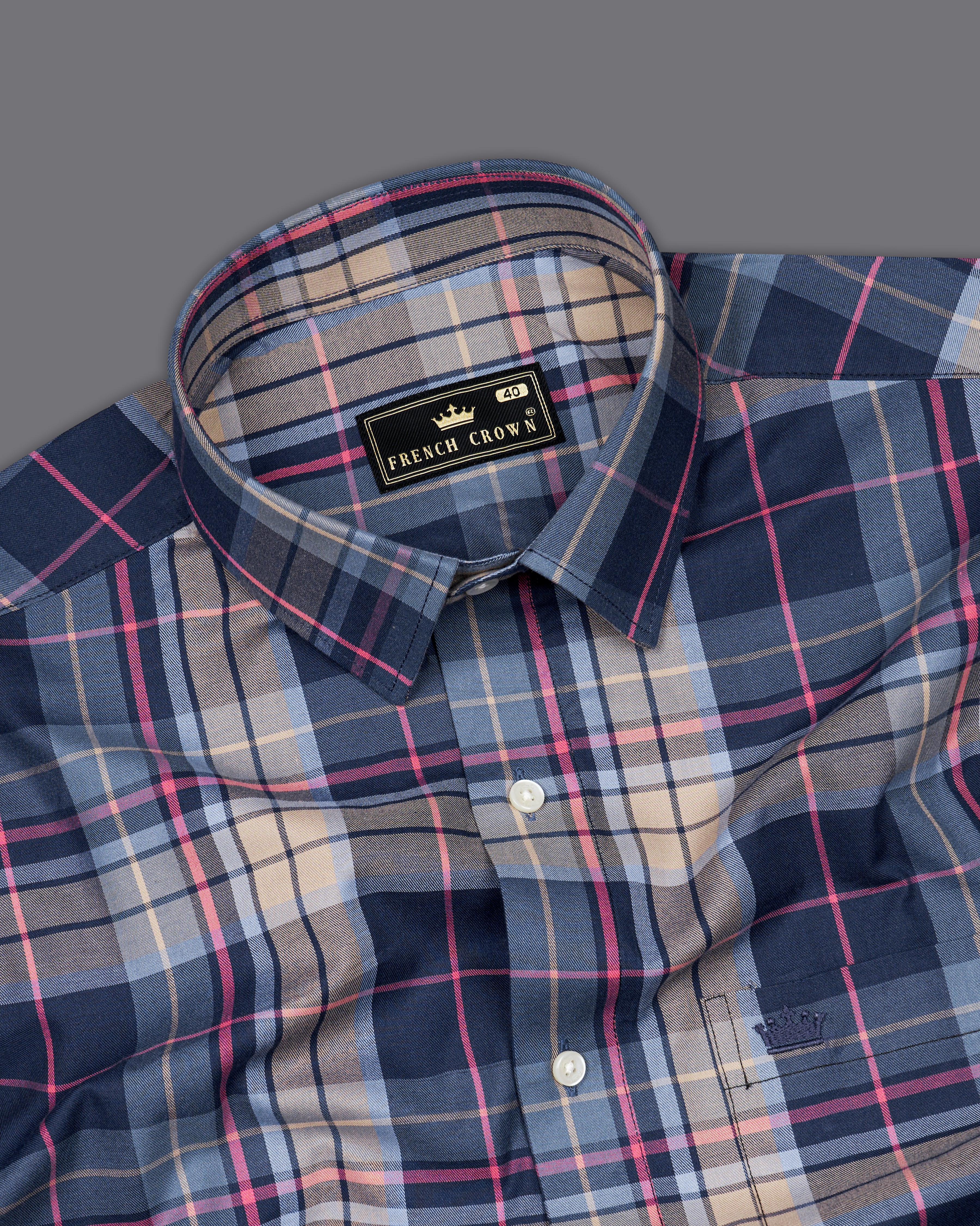 Zodiac Blue with Thatch Brown Twill Checkered Premium Cotton Shirt 9756-P222-38, 9756-P222-H-38, 9756-P222-39, 9756-P222-H-39, 9756-P222-40, 9756-P222-H-40, 9756-P222-42, 9756-P222-H-42, 9756-P222-44, 9756-P222-H-44, 9756-P222-46, 9756-P222-H-46, 9756-P222-48, 9756-P222-H-48, 9756-P222-50, 9756-P222-H-50, 9756-P222-52, 9756-P222-H-52