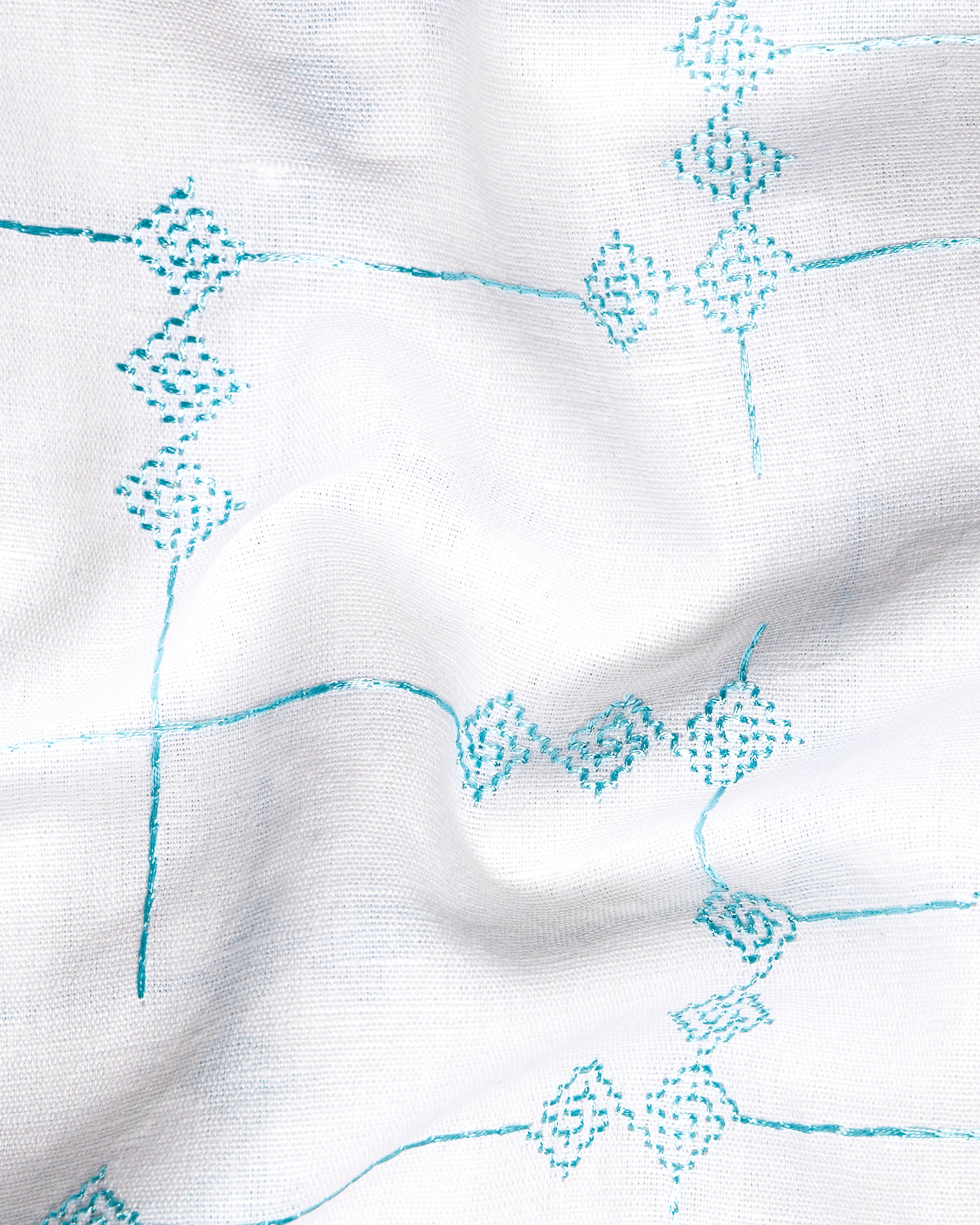 Bright White with Pelorous Blue Embroidered Textured Luxurious Linen Shirt 9763-38, 9763-H-38, 9763-39, 9763-H-39, 9763-40, 9763-H-40, 9763-42, 9763-H-42, 9763-44, 9763-H-44, 9763-46, 9763-H-46, 9763-48, 9763-H-48, 9763-50, 9763-H-50, 9763-52, 9763-H-52