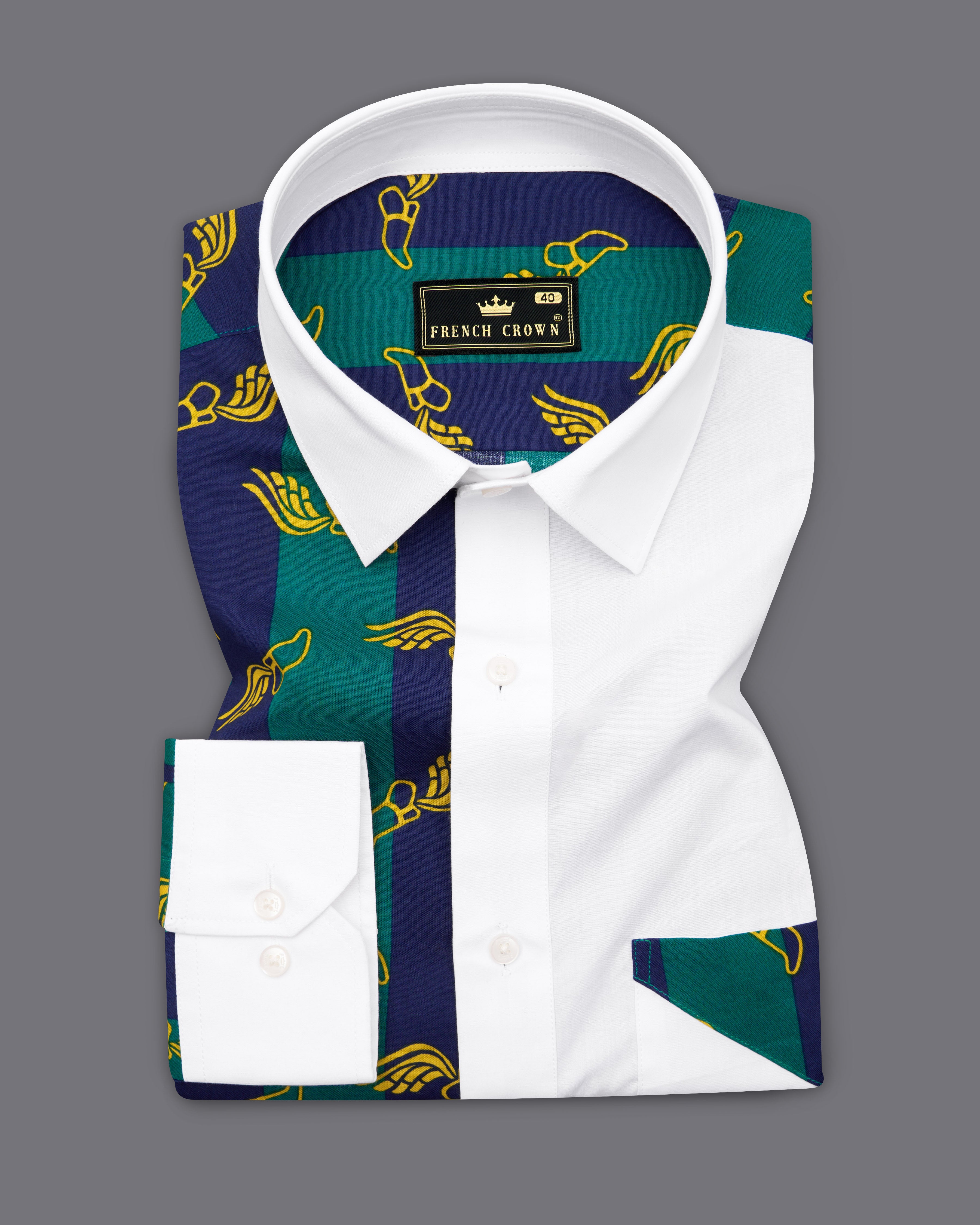 Bright White with Deep Teal Green and Cloud Burst Blue Printed Premium Cotton Designer Shirt 9767-P364-38, 9767-P364-H-38, 9767-P364-39, 9767-P364-H-39, 9767-P364-40, 9767-P364-H-40, 9767-P364-42, 9767-P364-H-42, 9767-P364-44, 9767-P364-H-44, 9767-P364-46, 9767-P364-H-46, 9767-P364-48, 9767-P364-H-48, 9767-P364-50, 9767-P364-H-50, 9767-P364-52, 9767-P364-H-52