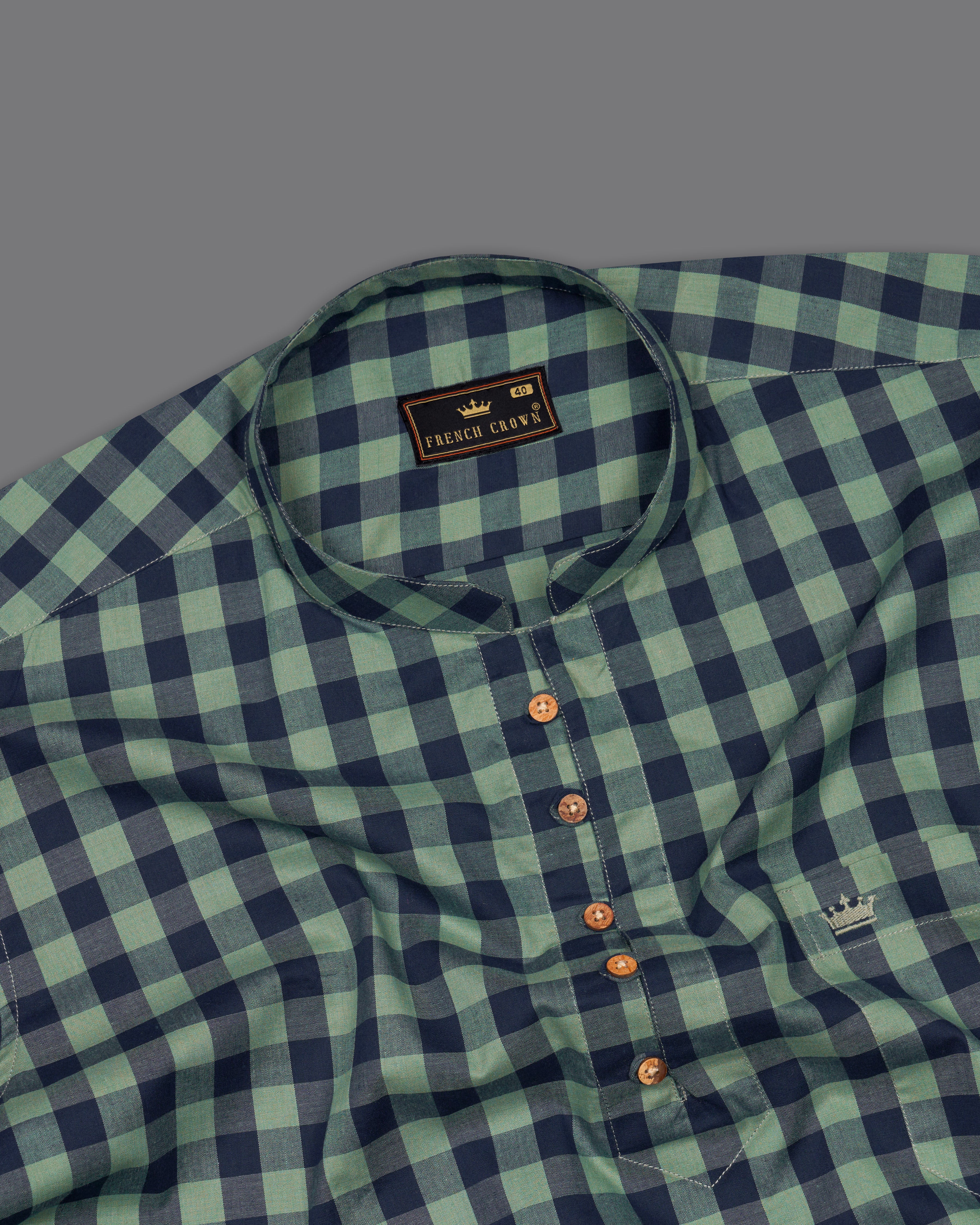 Battleship Green and Valhalla Blue Checkered Premium Cotton Kurta Shirt 9780-KS-38, 9780-KS-H-38, 9780-KS-39, 9780-KS-H-39, 9780-KS-40, 9780-KS-H-40, 9780-KS-42, 9780-KS-H-42, 9780-KS-44, 9780-KS-H-44, 9780-KS-46, 9780-KS-H-46, 9780-KS-48, 9780-KS-H-48, 9780-KS-50, 9780-KS-H-50, 9780-KS-52, 9780-KS-H-52