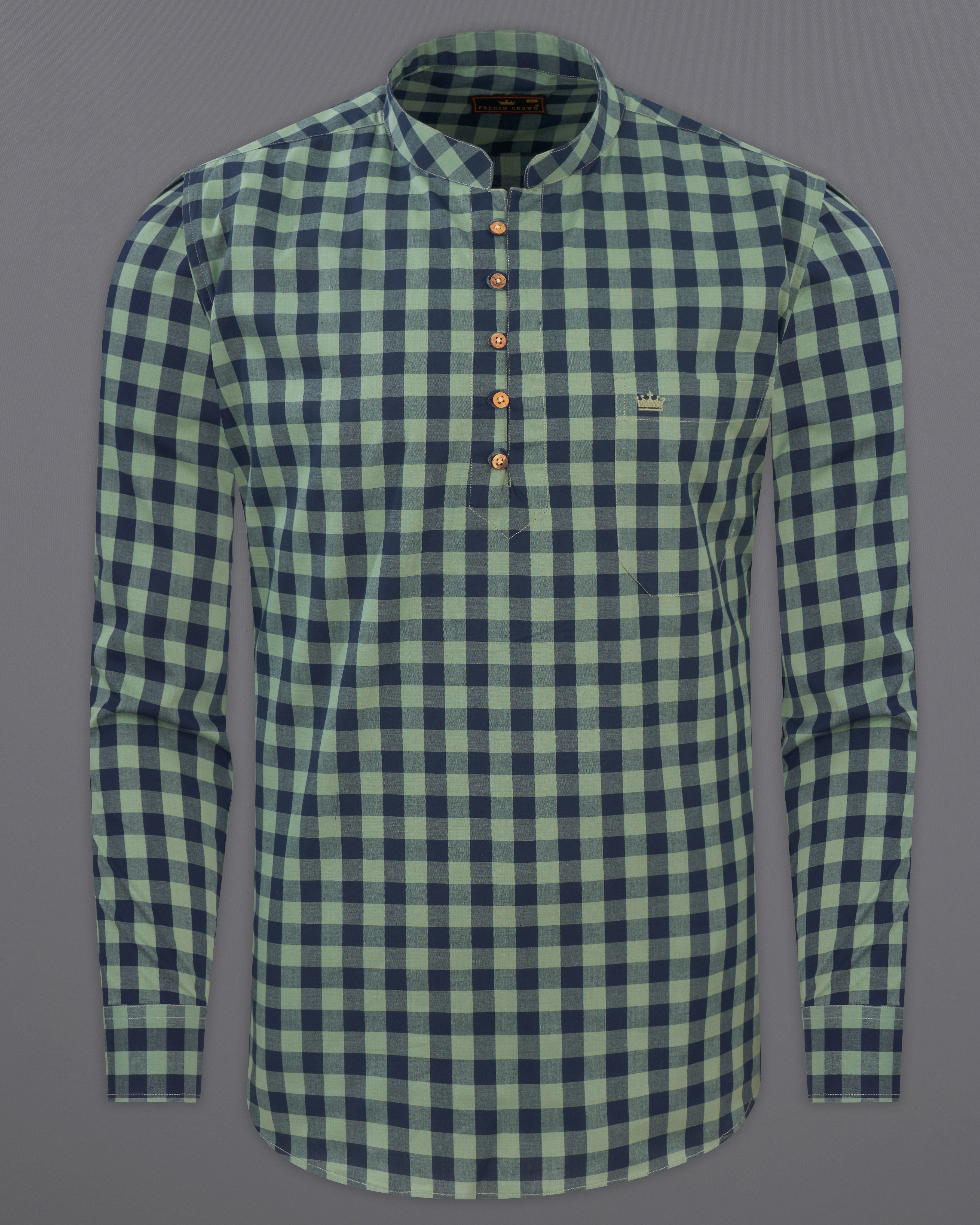 Battleship Green and Valhalla Blue Checkered Premium Cotton Kurta Shirt 9780-KS-38, 9780-KS-H-38, 9780-KS-39, 9780-KS-H-39, 9780-KS-40, 9780-KS-H-40, 9780-KS-42, 9780-KS-H-42, 9780-KS-44, 9780-KS-H-44, 9780-KS-46, 9780-KS-H-46, 9780-KS-48, 9780-KS-H-48, 9780-KS-50, 9780-KS-H-50, 9780-KS-52, 9780-KS-H-52