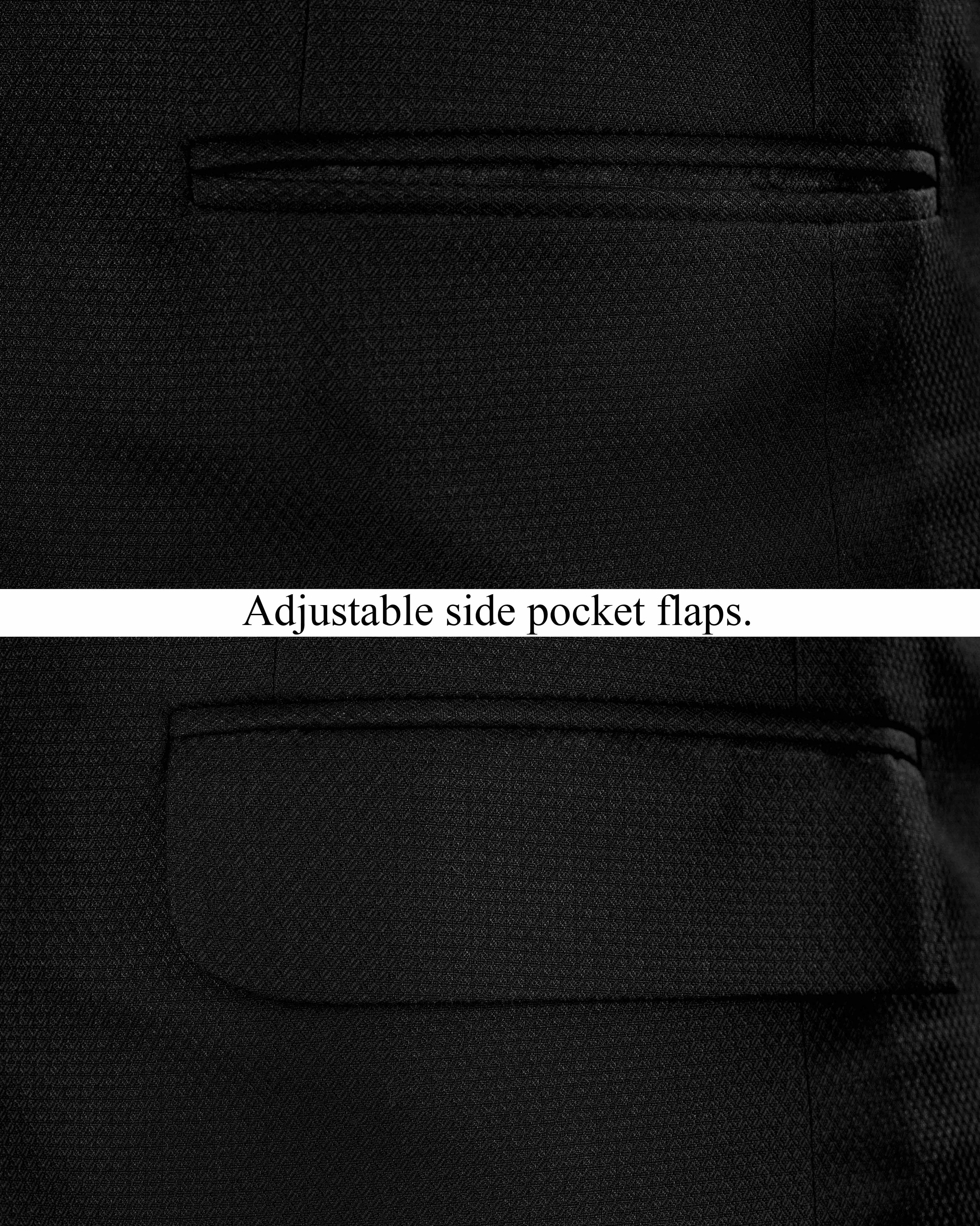 Jade black Diamond Textured Cross Placket Bandhgala/Mandarin Wool-Silk blend Blazer
