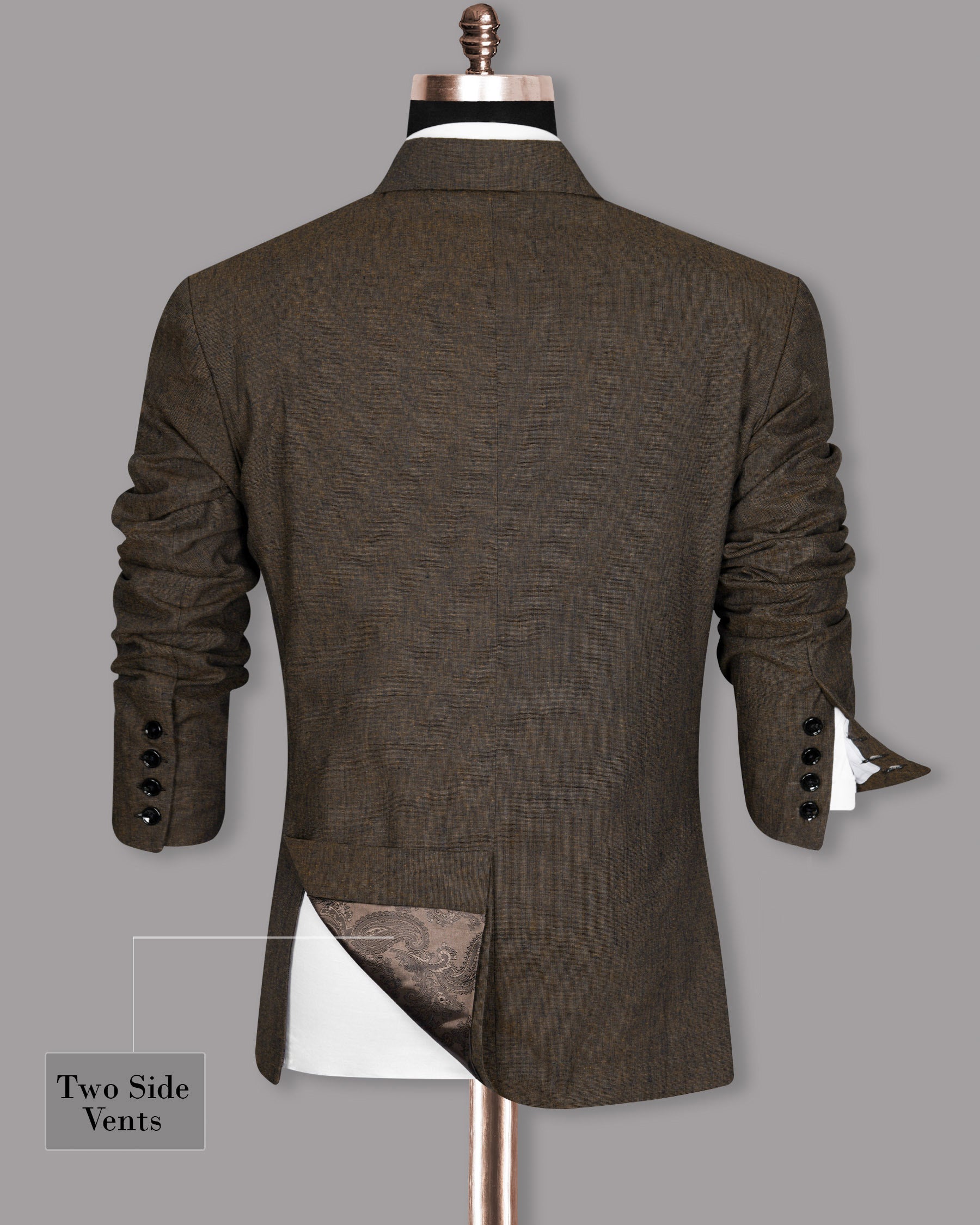 Chocolate Brown Linen Double Breasted Blazer