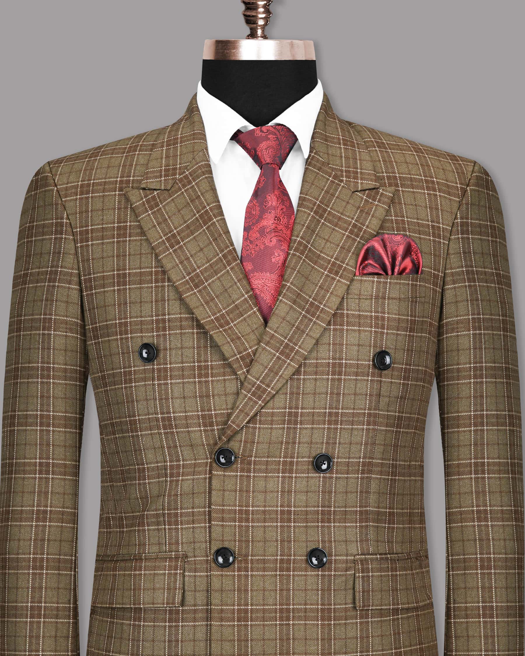 Shingle Fawn with Sand Dune Brown Twill Double-Breasted Plaid Blazer BL1133-DB-38, BL1133-DB-42, BL1133-DB-50, BL1133-DB-36, BL1133-DB-46, BL1133-DB-52, BL1133-DB-48, BL1133-DB-56, BL1133-DB-54, BL1133-DB-58, BL1133-DB-44, BL1133-DB-60, BL1133-DB-40