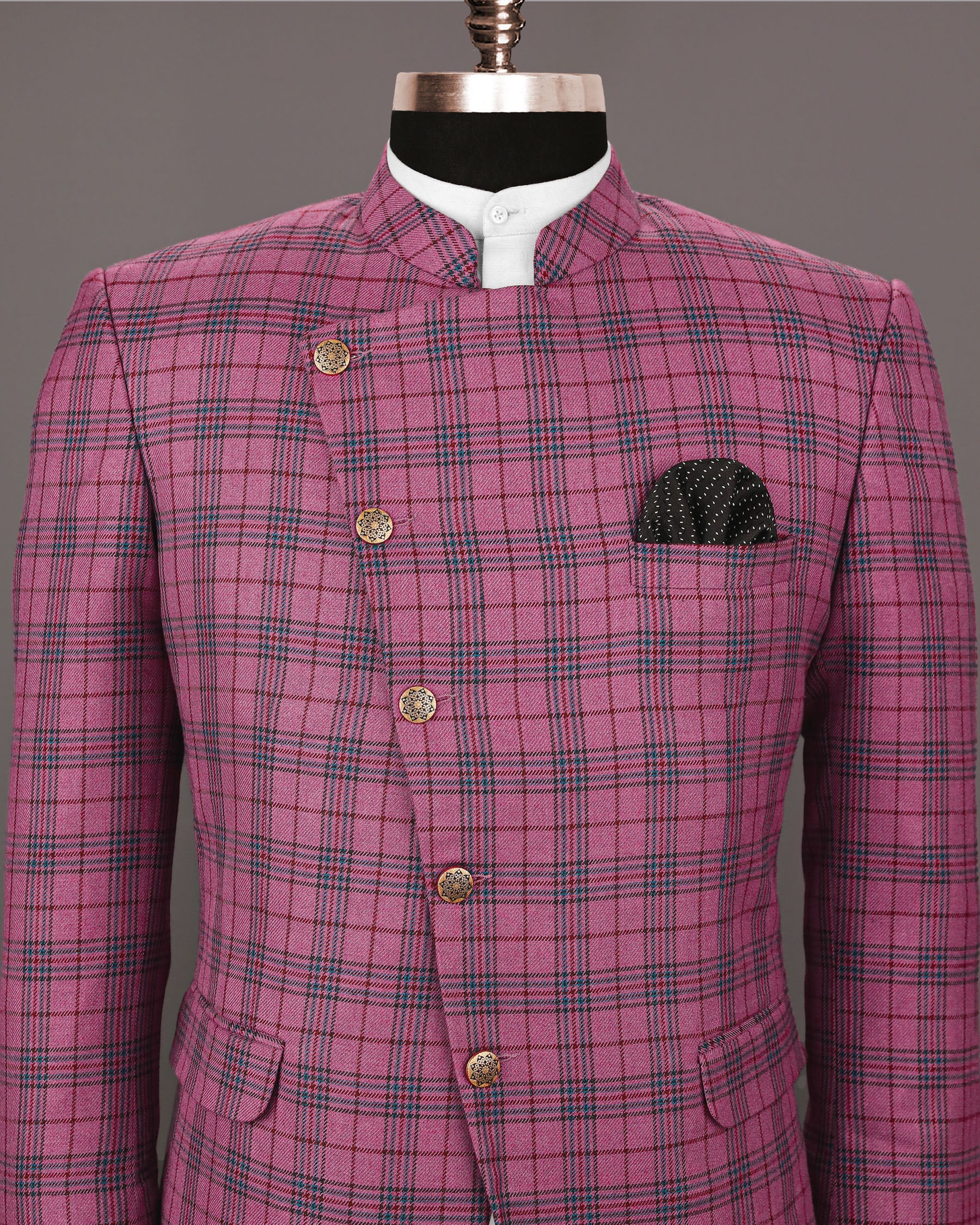 Tapestry Pink Checked Cross Buttoned Wool Rich Blazer BL1196-CBG-40, BL1196-CBG-44, BL1196-CBG-46, BL1196-CBG-50, BL1196-CBG-52, BL1196-CBG-54, BL1196-CBG-56, BL1196-CBG-36, BL1196-CBG-38, BL1196-CBG-42, BL1196-CBG-48, BL1196-CBG-60, BL1196-CBG-58