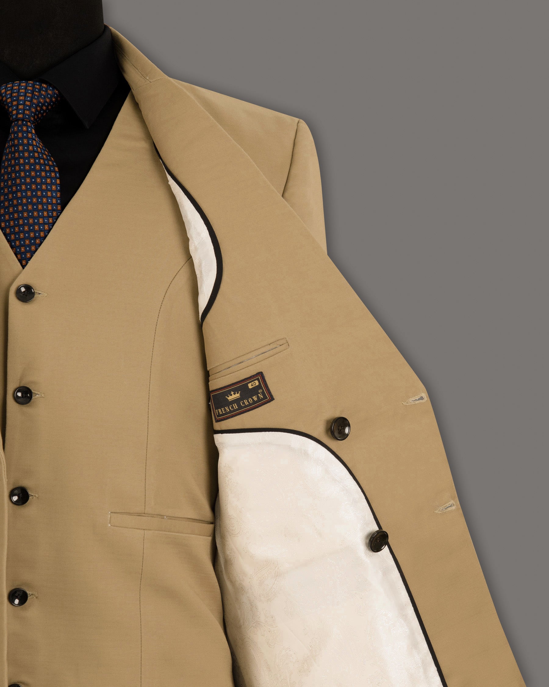 Mongoose Cream Stretchable Double Breasted Premium Cotton Blazer BL1266-DB-44, BL1266-DB-48, BL1266-DB-52, BL1266-DB-54, BL1266-DB-56, BL1266-DB-58, BL1266-DB-60, BL1266-DB-36, BL1266-DB-38, BL1266-DB-40, BL1266-DB-42, BL1266-DB-46, BL1266-DB-50