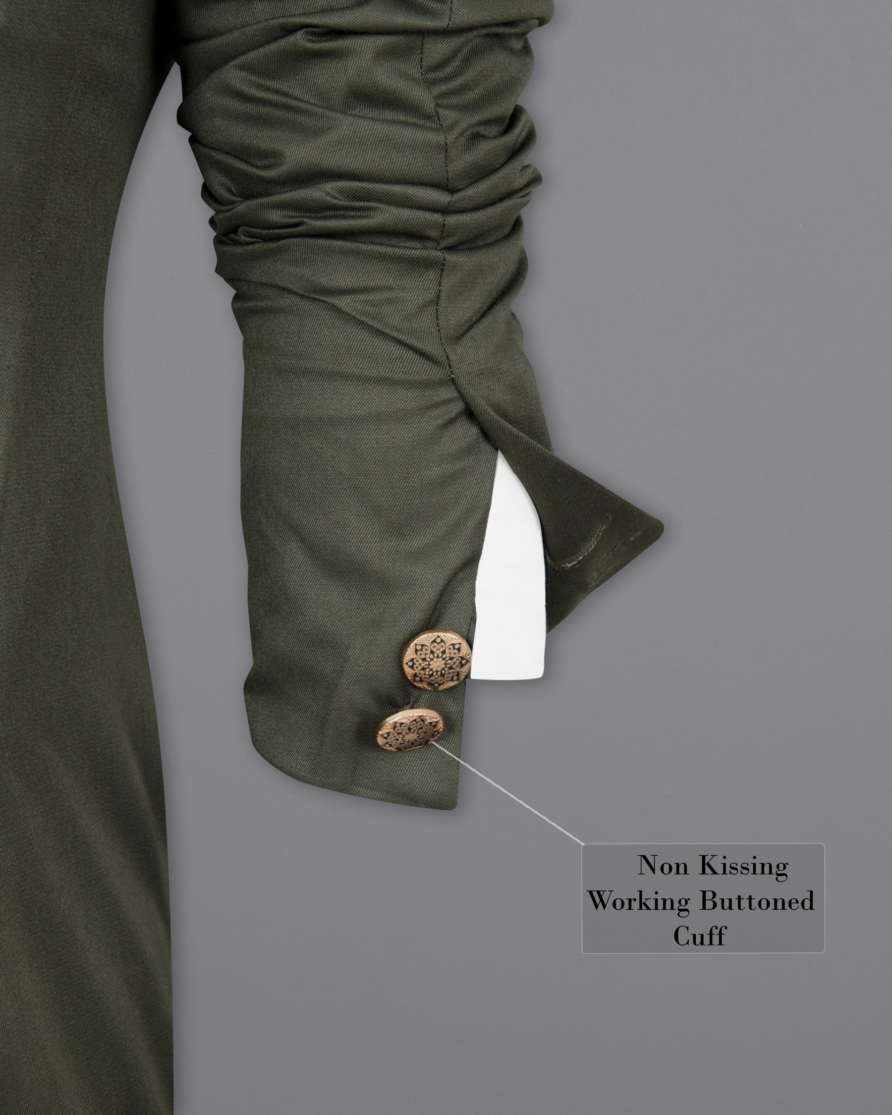 Millbrook Green Cross Placket Bandhgala/Mandarin Premium Cotton Blazer