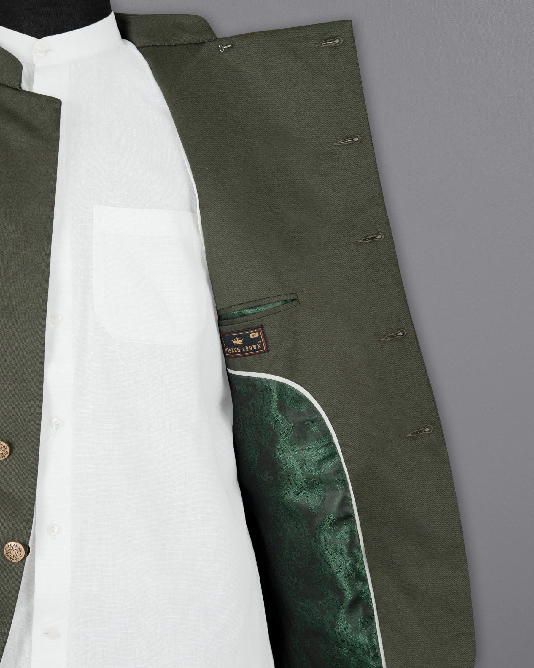 Millbrook Green Cross Buttoned Bandhgala/Mandarin Premium Cotton Blazer BL1297-CBG-36, BL1297-CBG-38, BL1297-CBG-40, BL1297-CBG-42, BL1297-CBG-44, BL1297-CBG-46, BL1297-CBG-48, BL1297-CBG-50, BL1297-CBG-52, BL1297-CBG-54, BL1297-CBG-56, BL1297-CBG-58, BL1297-CBG-60